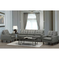 Colt Mid Century Modern Grey Top Grain Italian Leather Tufted Sofa And Two Chairs