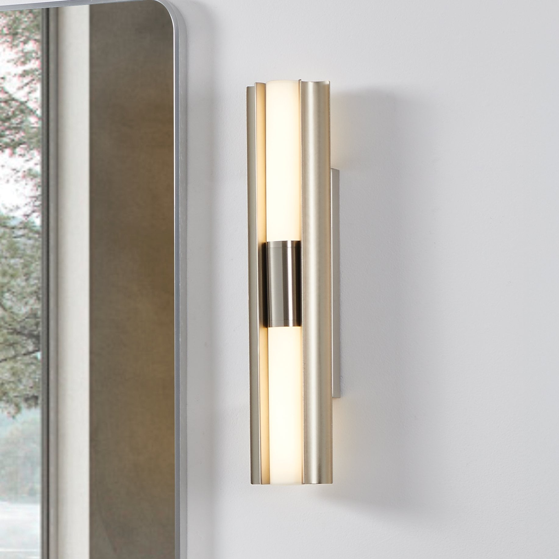 Colton 24 Inch 2 Light Brushed Nickel 5Cct Led Vanity Light With Etched Opal Glass Shades