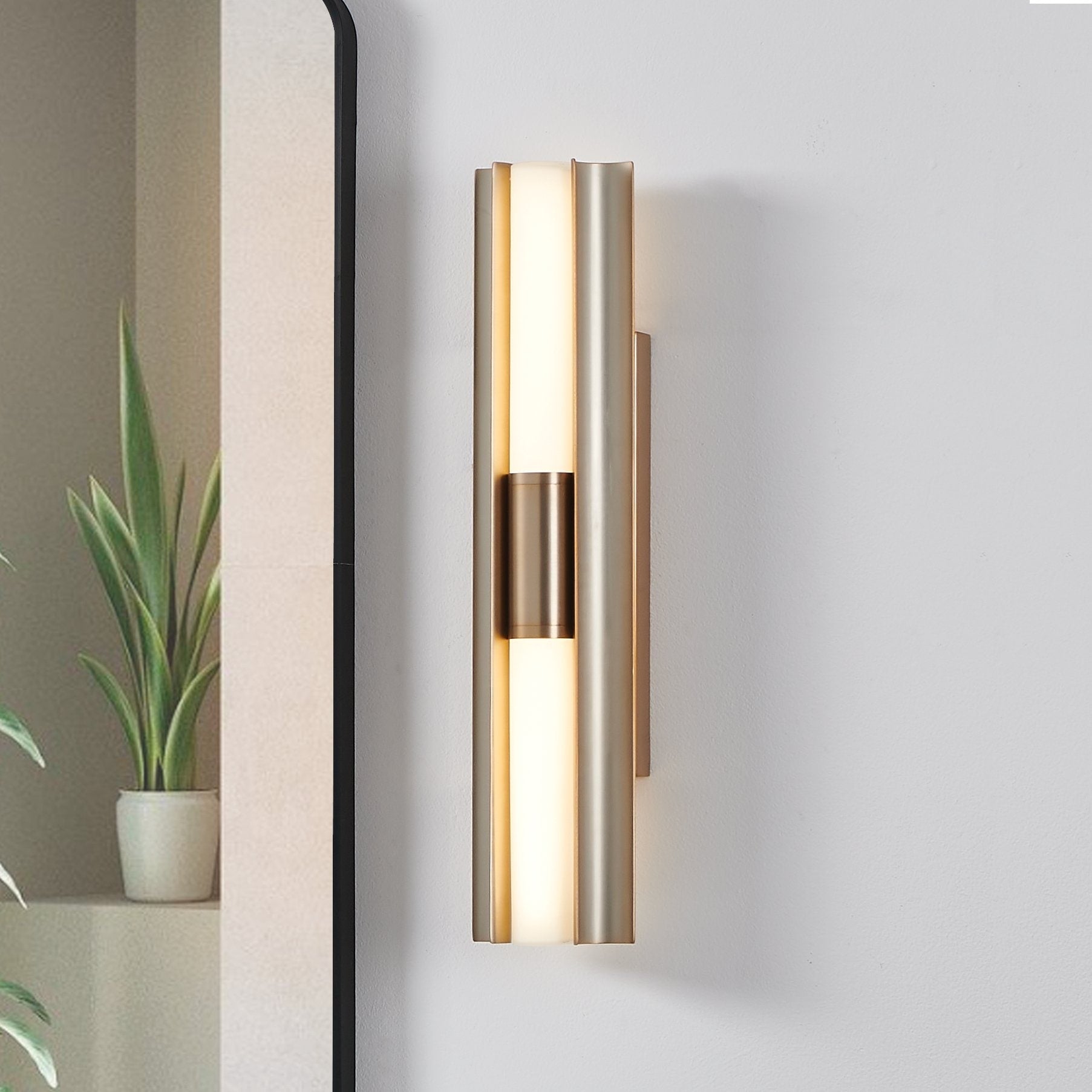 Colton 24 Inch 2 Light Champagne Gold 5Cct Led Vanity Light With Etched Opal Glass Shades