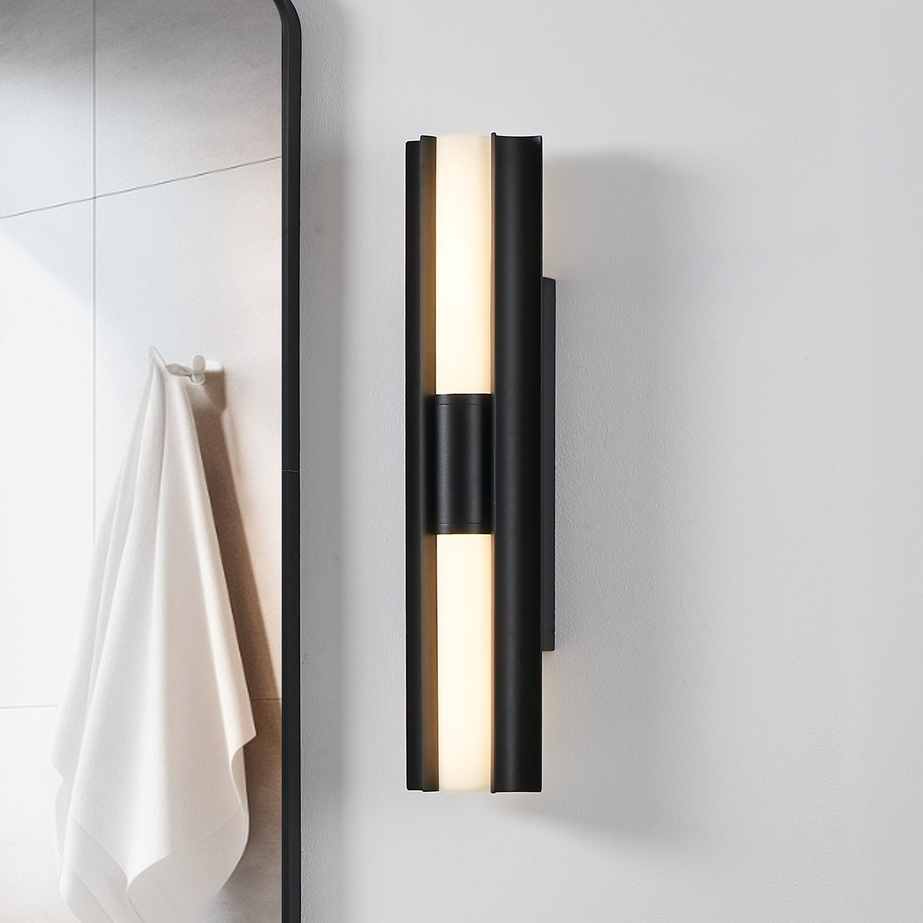 Colton 24 Inch 2 Light Textured Black 5Cct Led Vanity Light With Etched Opal Glass Shades