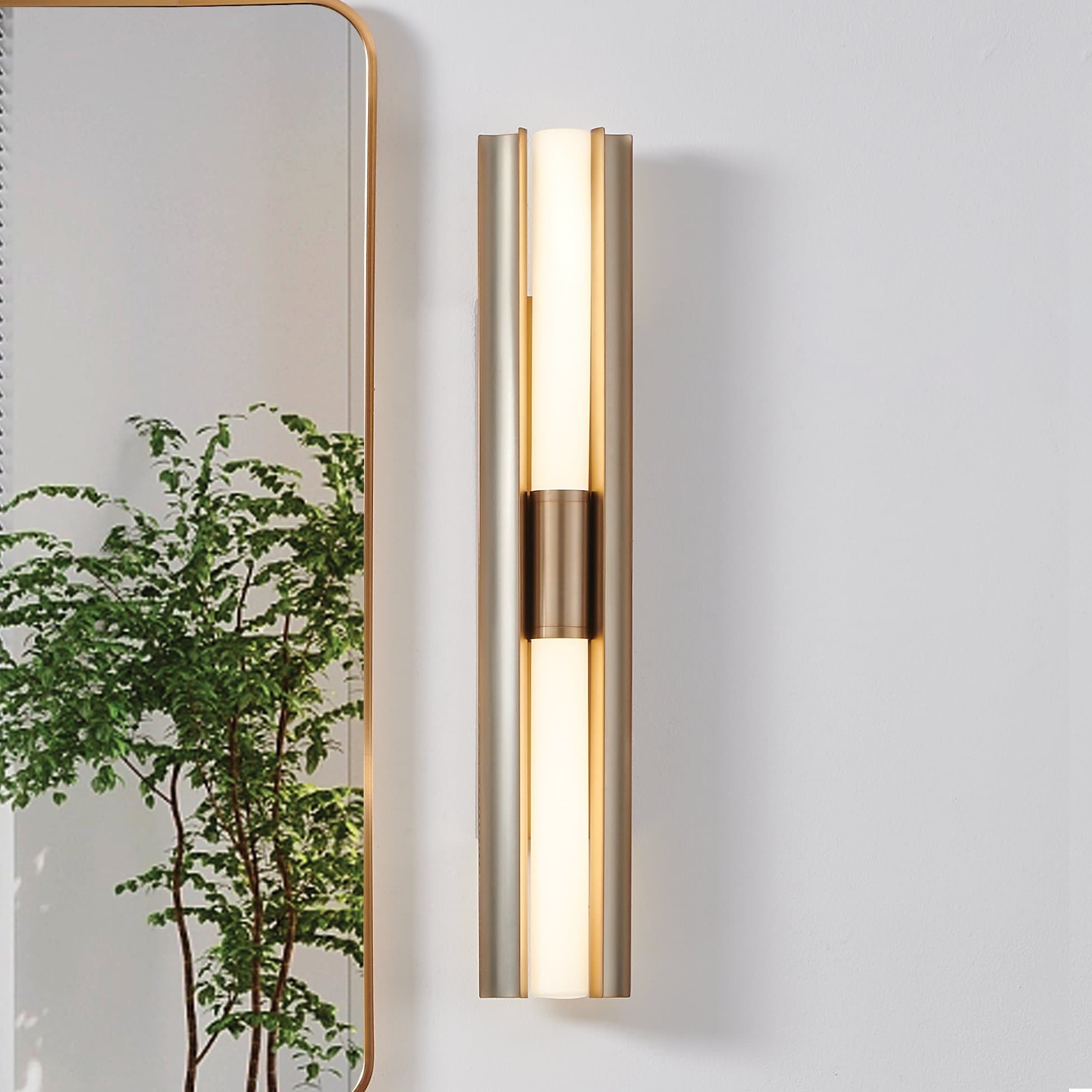 Colton 30 Inch 2 Light Champagne Gold 5Cct Led Vanity Light With Etched Opal Glass Shades