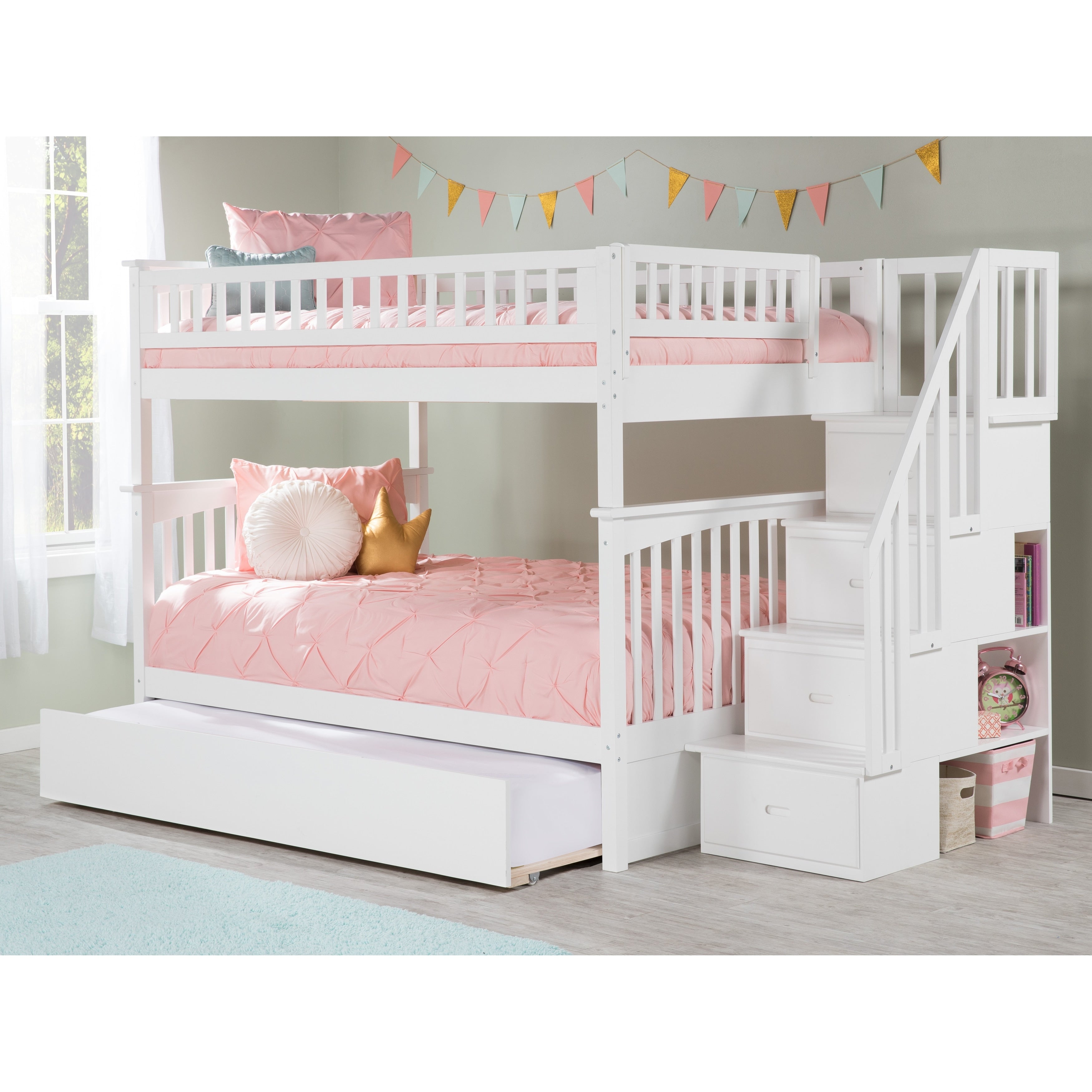 Columbia Staircase Bunk Bed Full Over Full With Full Size Urban Trundle Bed