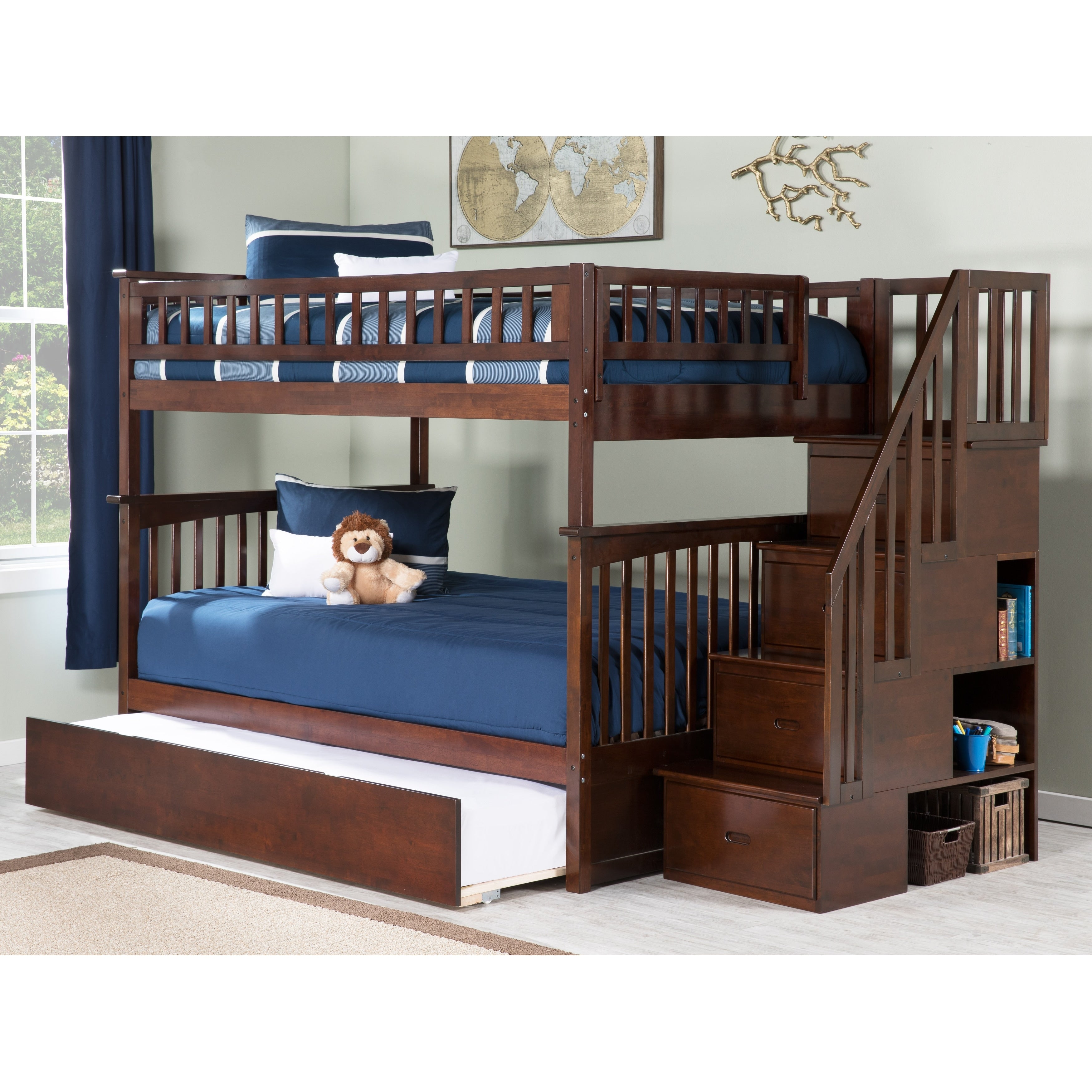 Columbia Staircase Bunk Bed Full Full With Twin Size Trundle Walnut