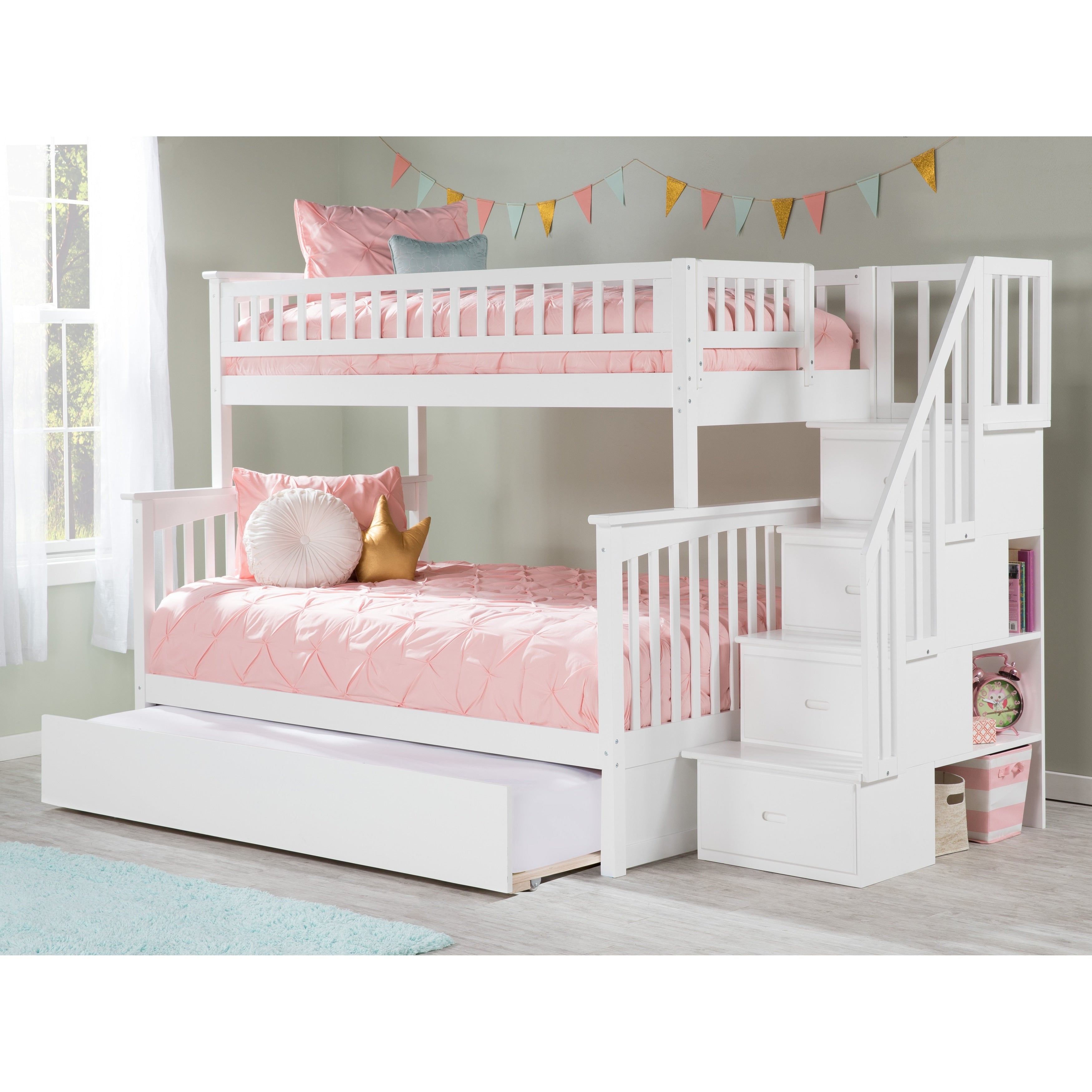 Columbia Staircase Bunk Bed Twin Over Full With Full Size Urban Trundle Bed