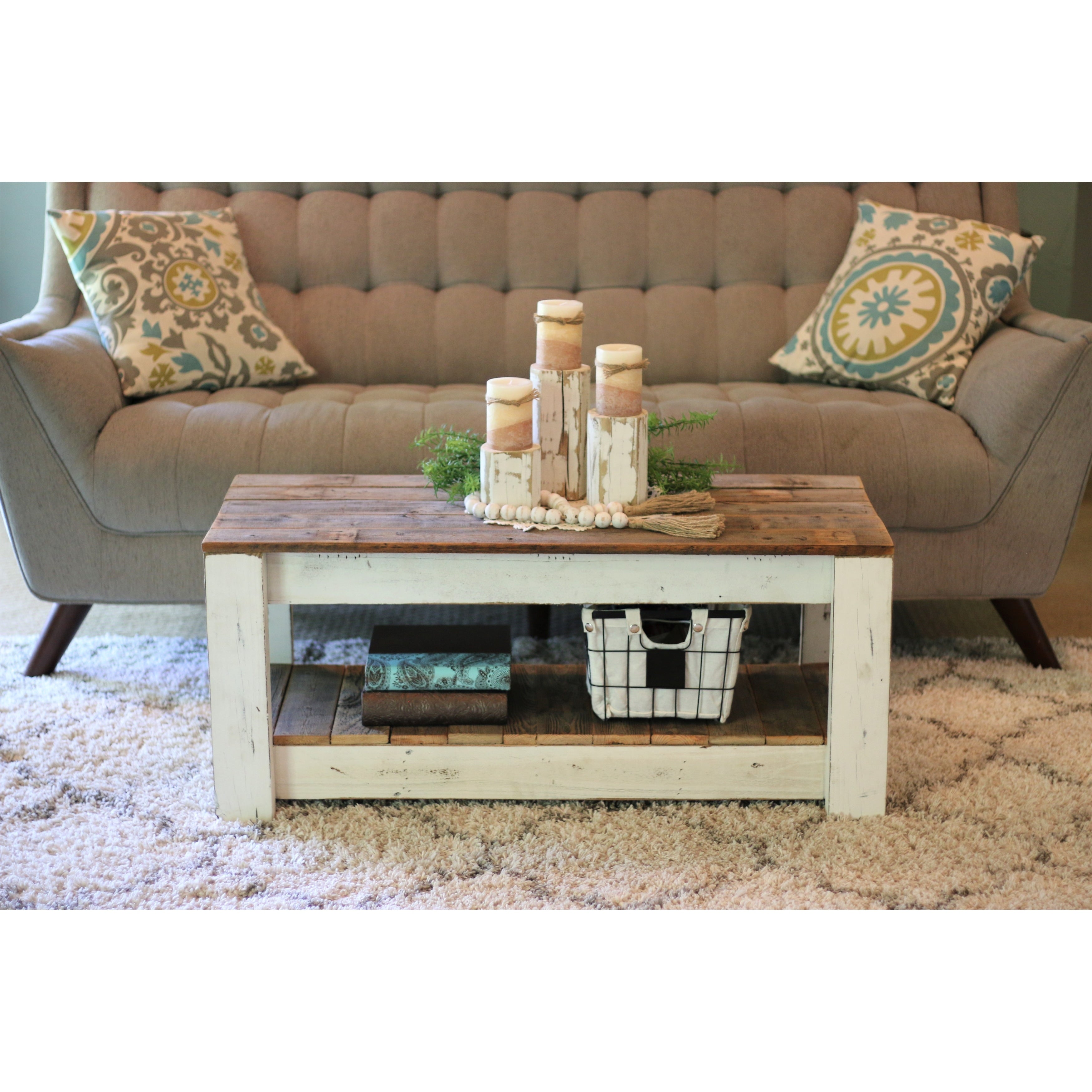 Combo Reclaimed Wood Coffee Table With Shelf