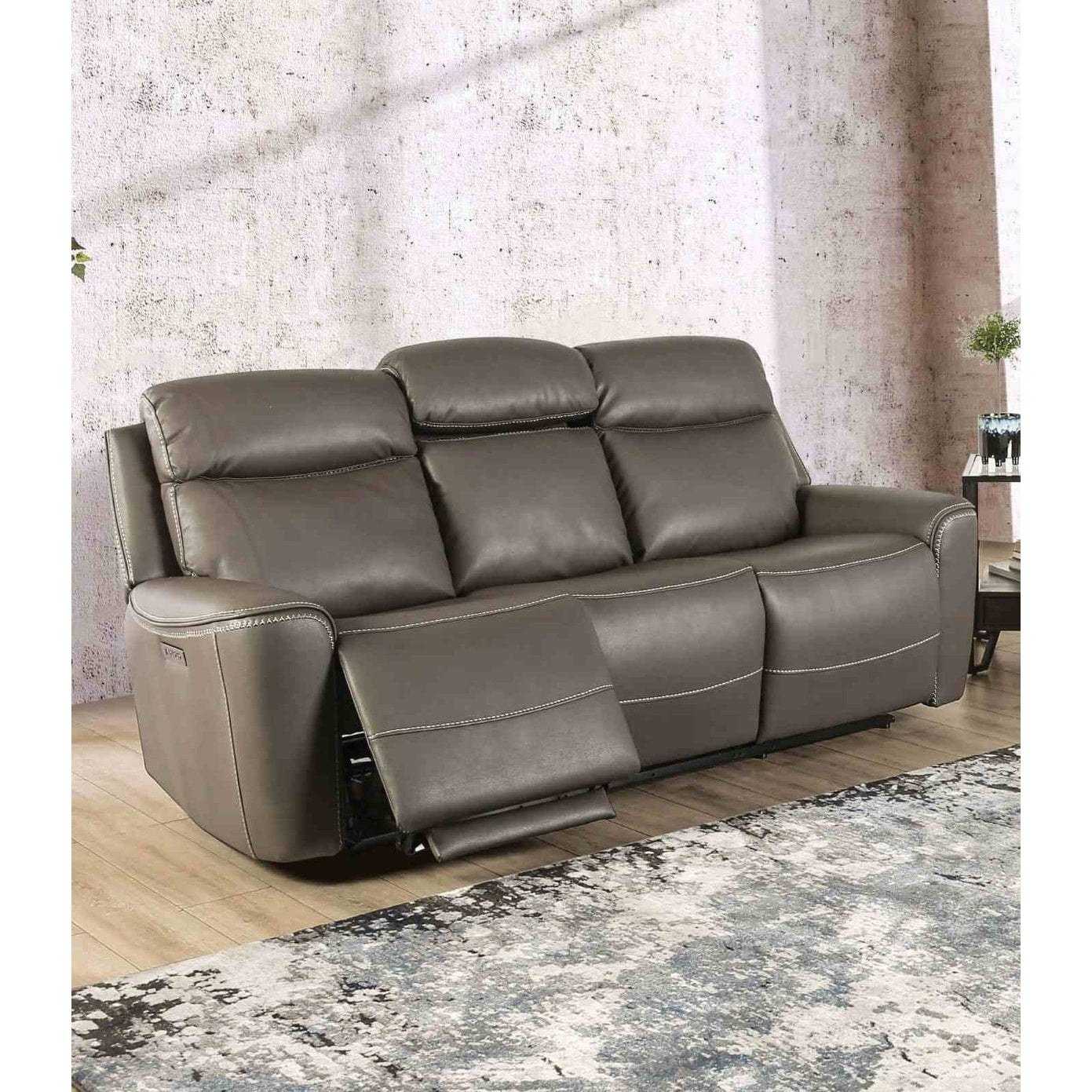 Comfortable 1Pc Power Recliner Sofa Dropdown Table Usb Ports Gray Finish