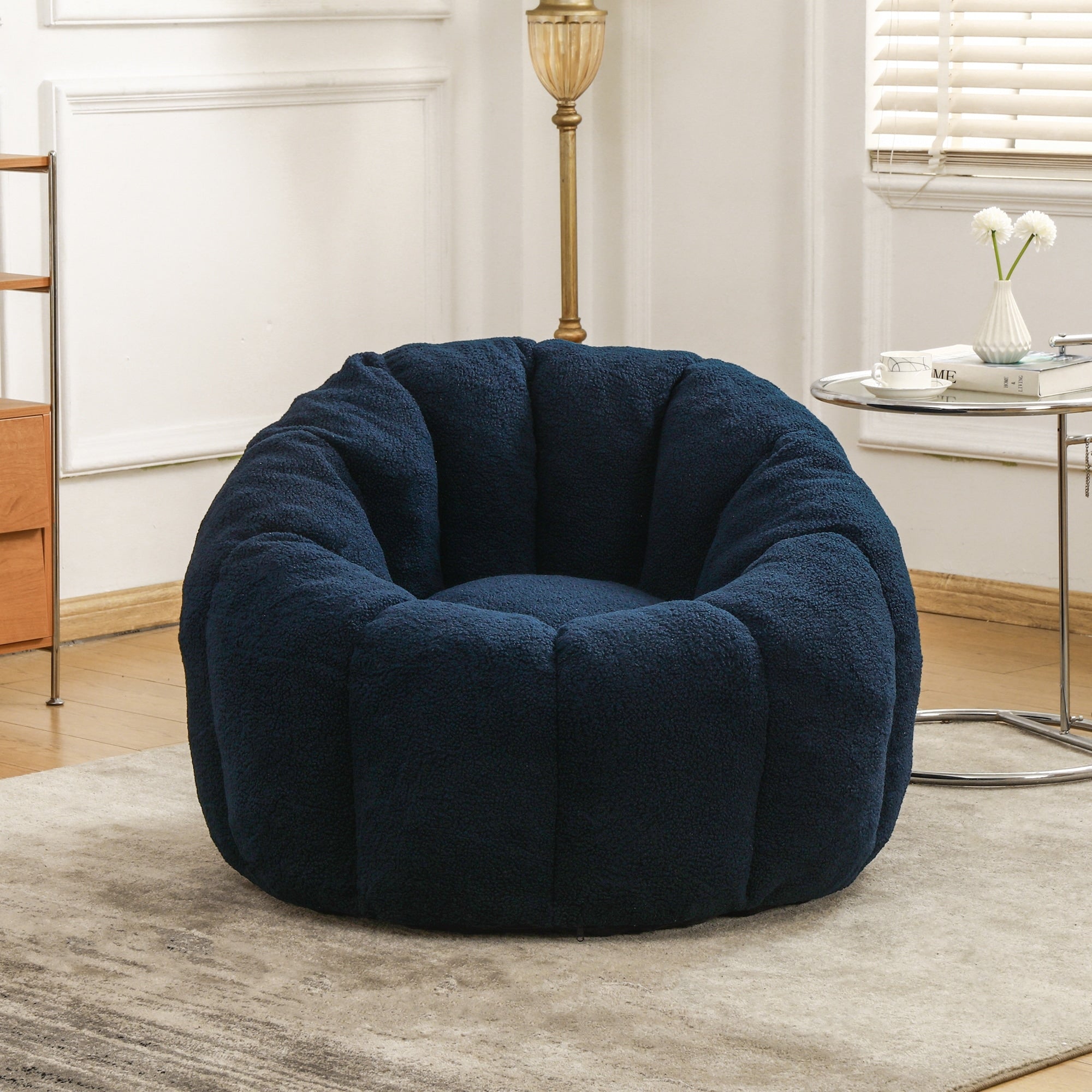 Comfortable Bean Bag Chair Dark Blue Sofa Chair With Armrests Leisure Chair Lounge Chair Upholstered Chair