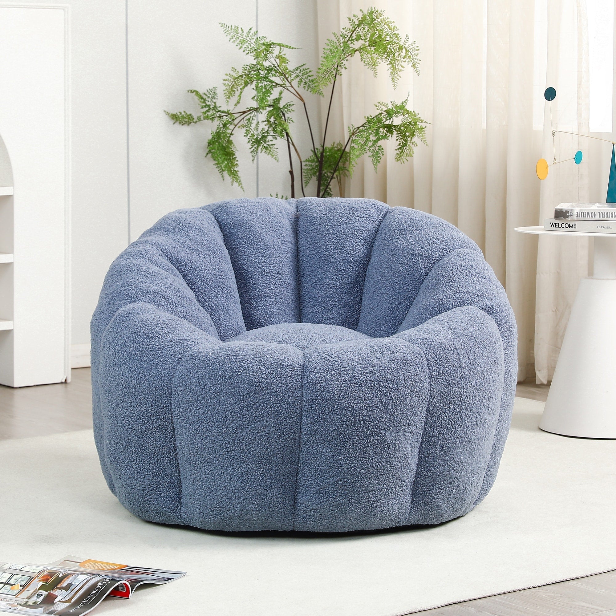 Comfortable Bean Bag Chair Light Blue Sofa Chair With Armrests Leisure Chair Lounge Chair Upholstered Chair