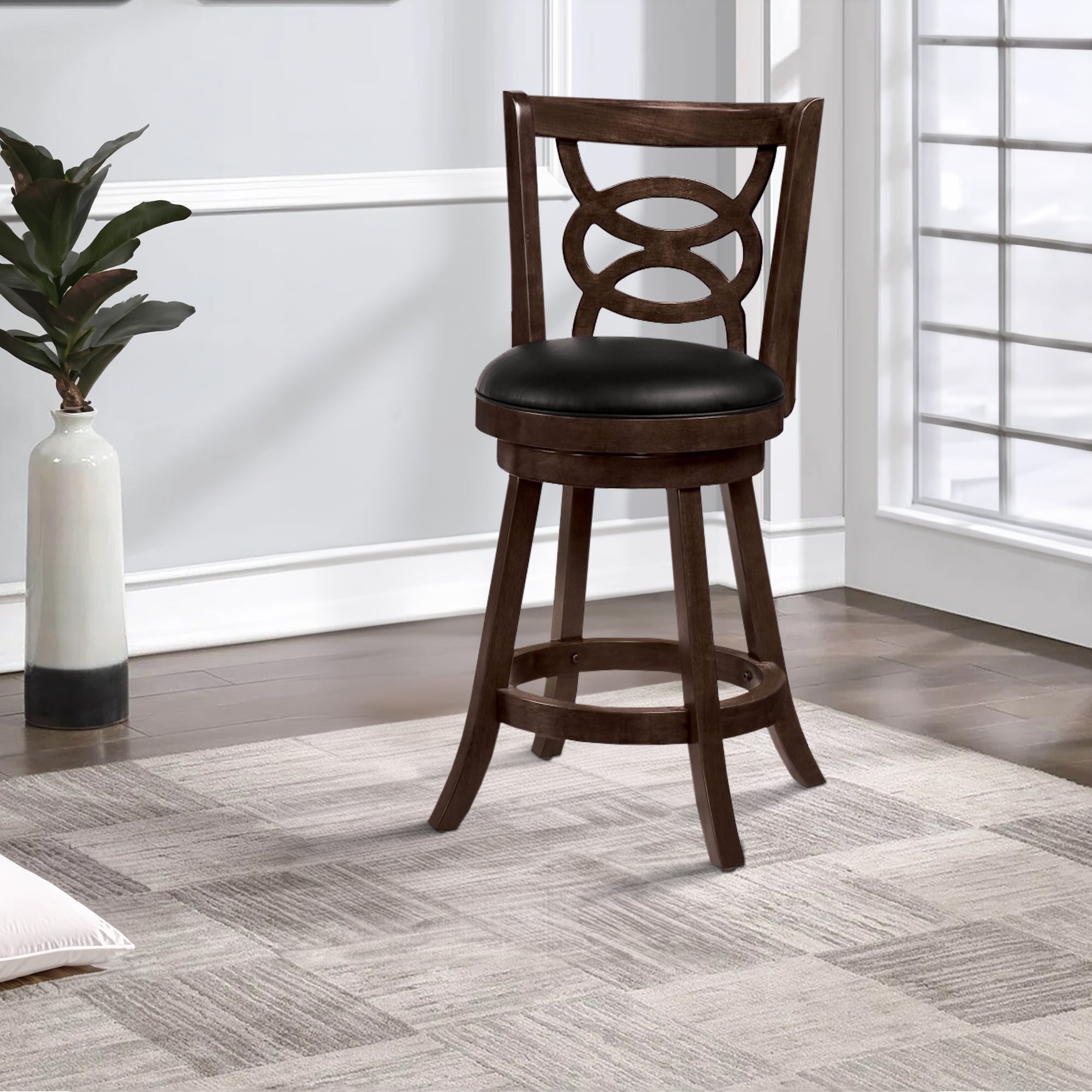 Comfortable Counter Height Chair Upholstered Seat Black And Brown
