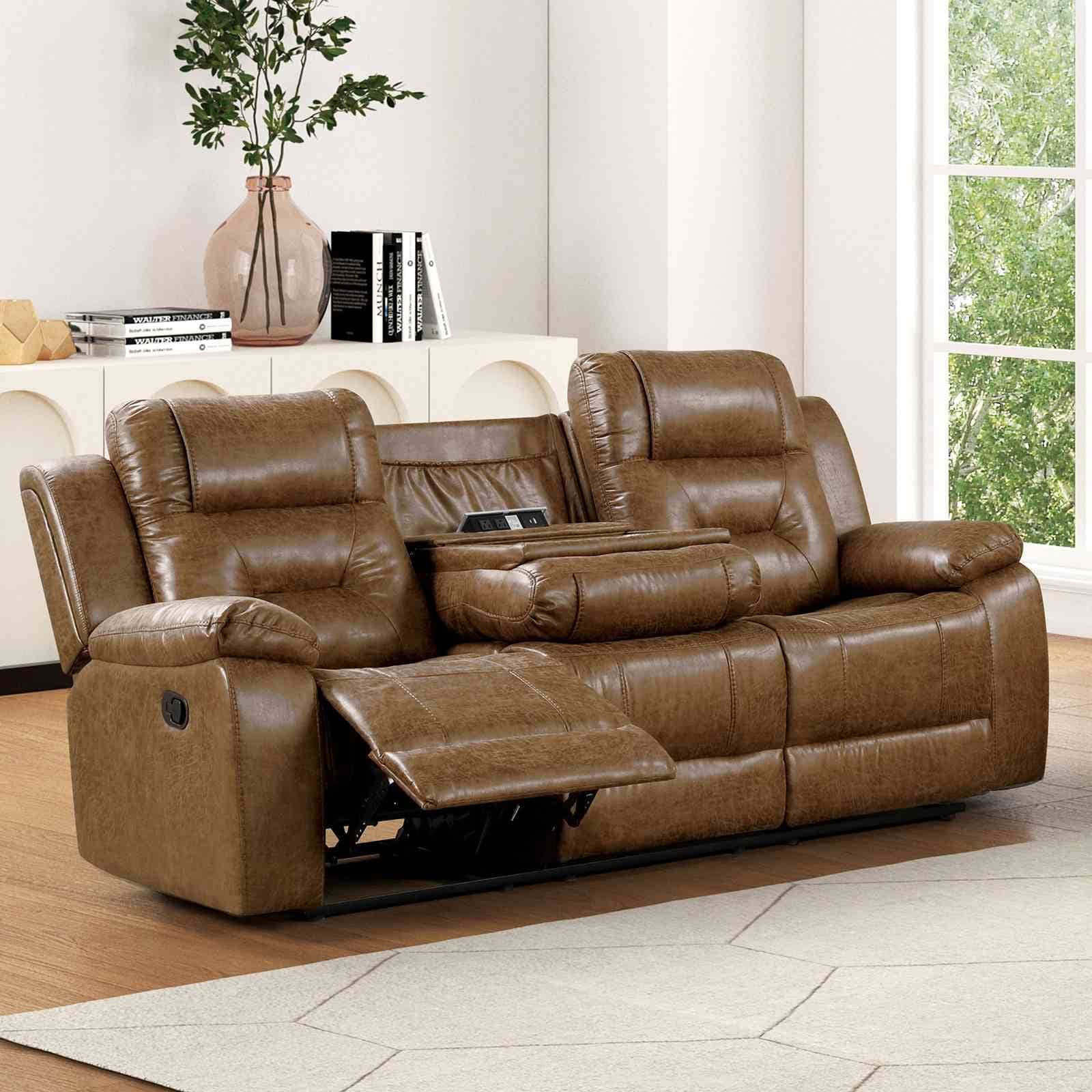 Comfortable Recliner Sofa Drop Down Table Usb Ports Cup Holders 1Pc