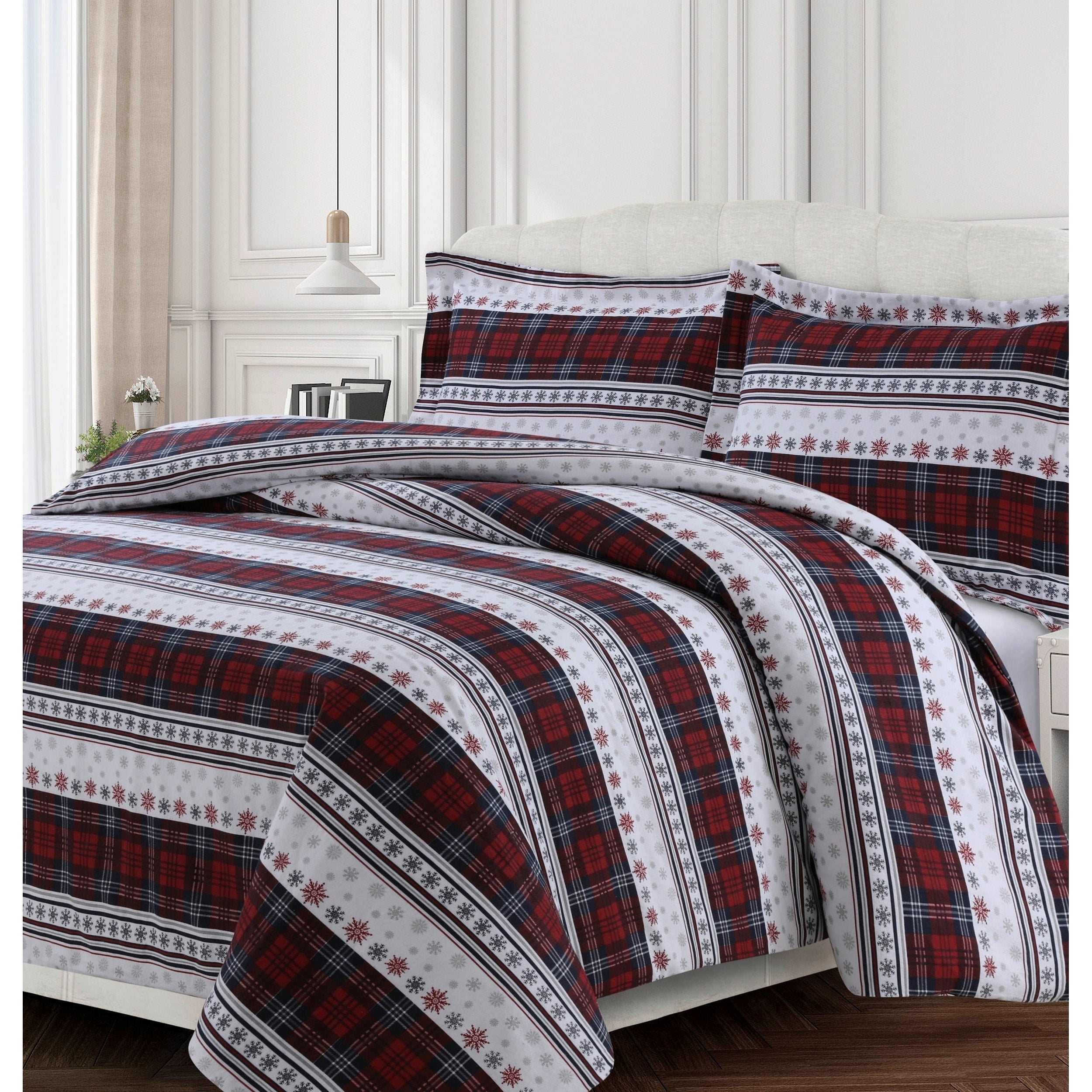 Comfy Stripe 170 Gsm Cotton Flannel Printed Oversized Duvet Set