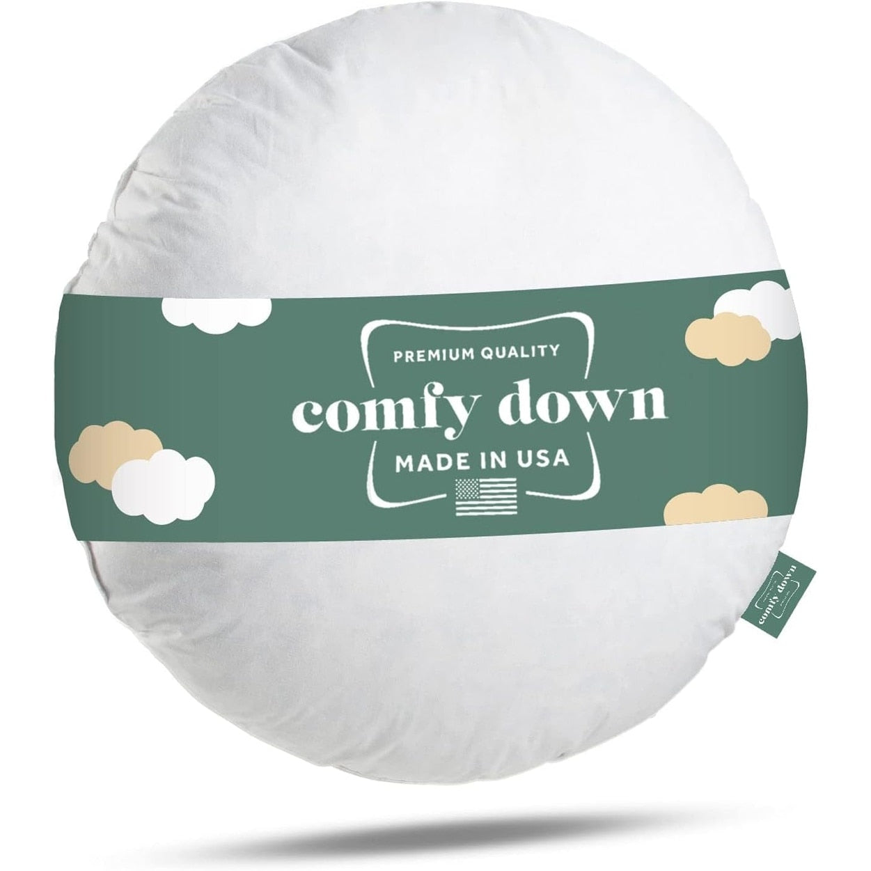 Comfydown 95 Feather 5 Down Round Decorative Pillow Insert Sham Stuffer.