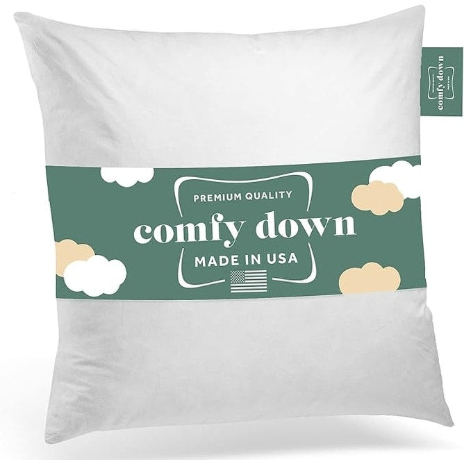 Comfydown 95 Feather 5 Down Square Decorative Pillow Insert Sham Stuffer.