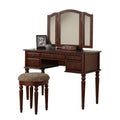 Commodious Vanity Set Featuring Stool And Mirror Cherry Brown