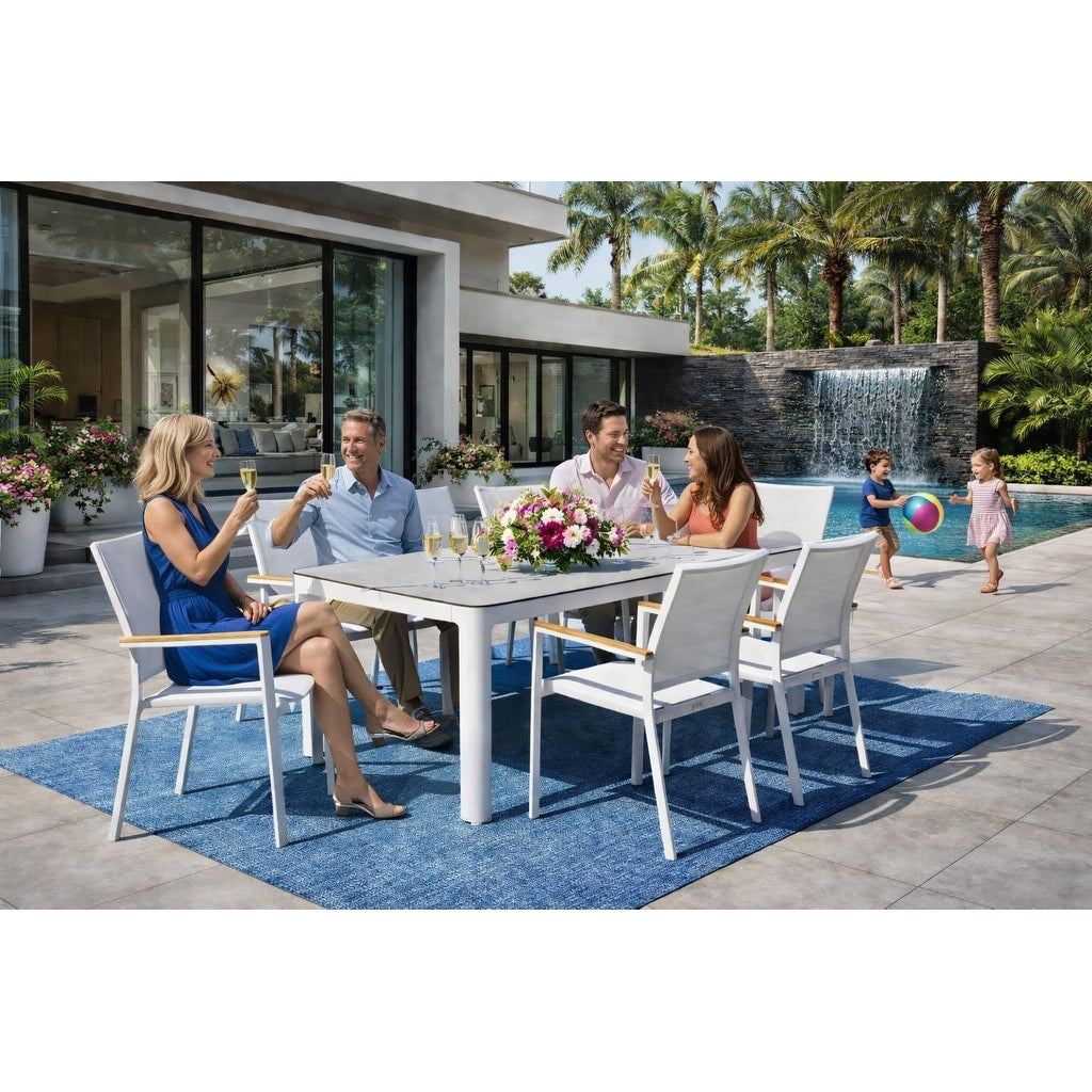 Como White 9 Piece Aluminum Outdoor Dining Set With Sling Set In White N A