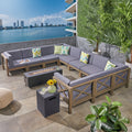 Comores Outdoor 12 Piece Acacia Wood Sectional Sofa Set With Fire Pit By Christopher Knight Home