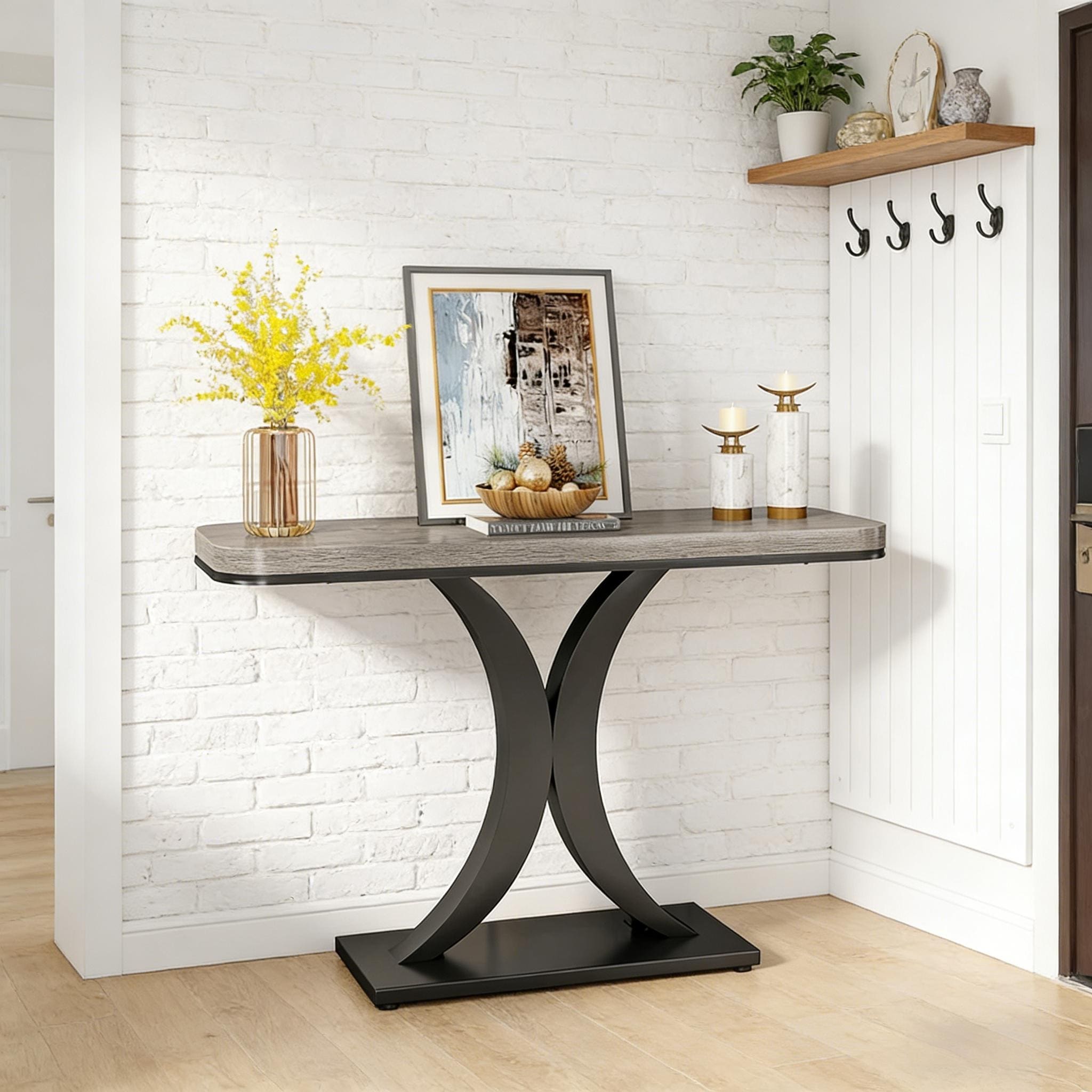 Compact Console Table Modern Industrial Style Entryway Foyer Table Sturdy Sofa Table