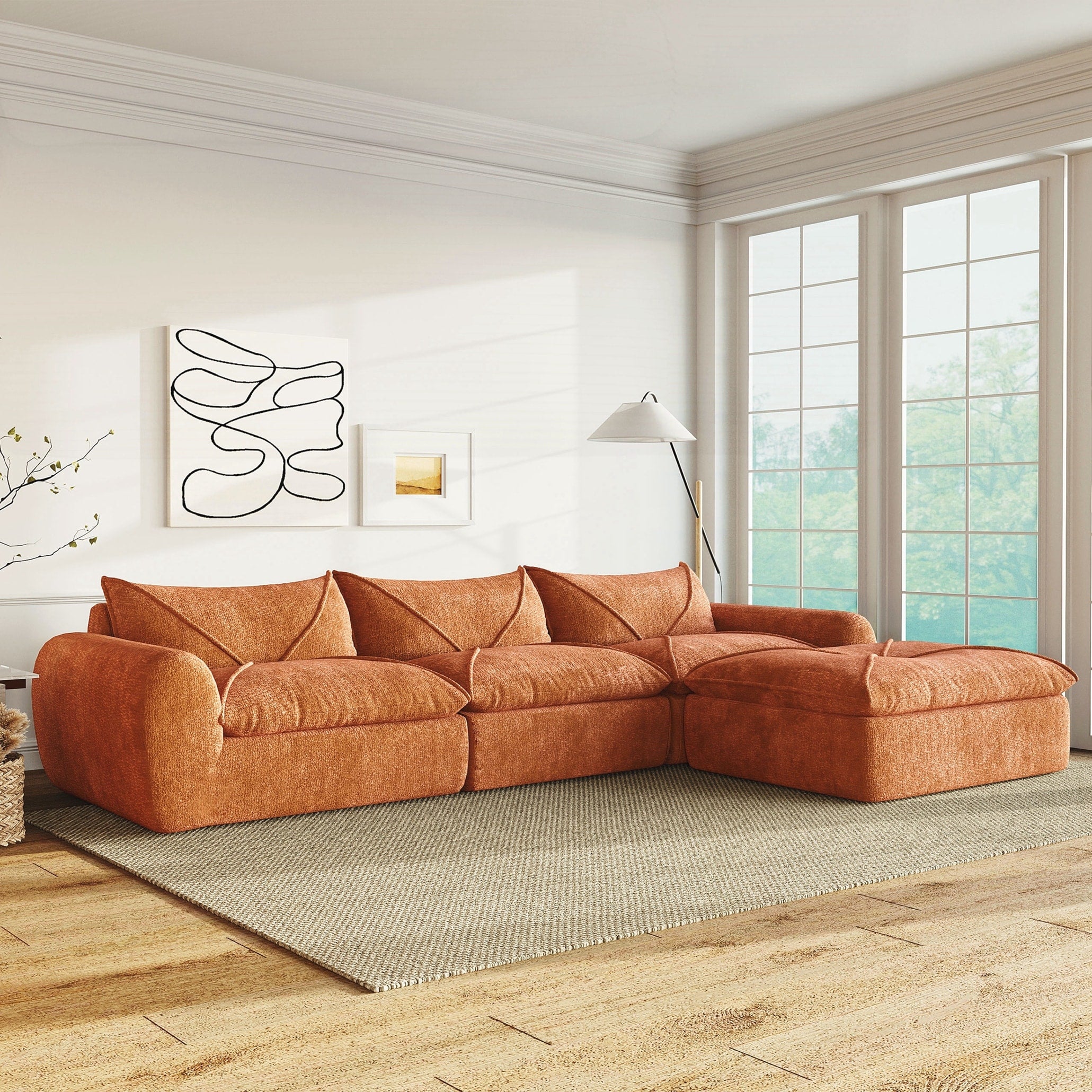 Compressed Sofa With High Density Foam Integrated Backrest Seat Cushion Decorative Edging