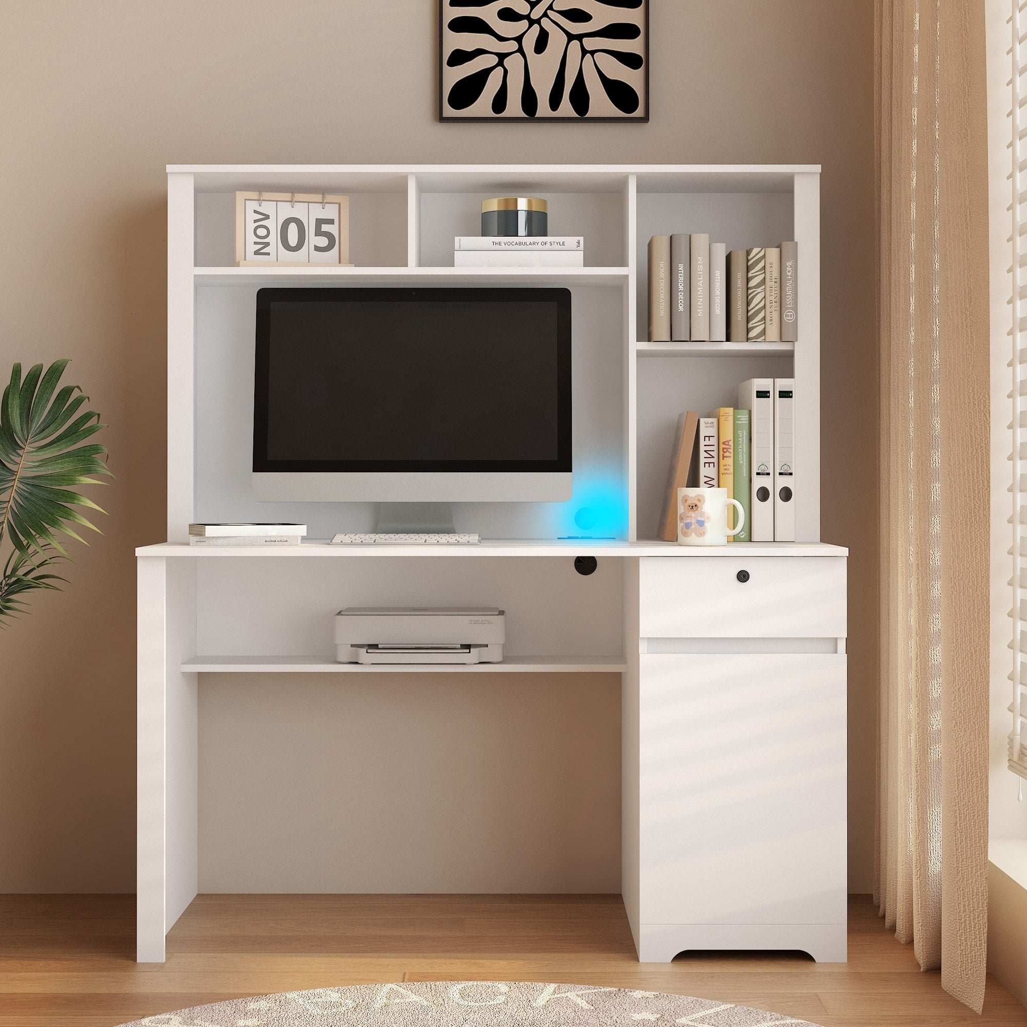 Computer Desk With Hutch Bookshelf Wood Executive Desk Teens Student Desk Writing Laptop