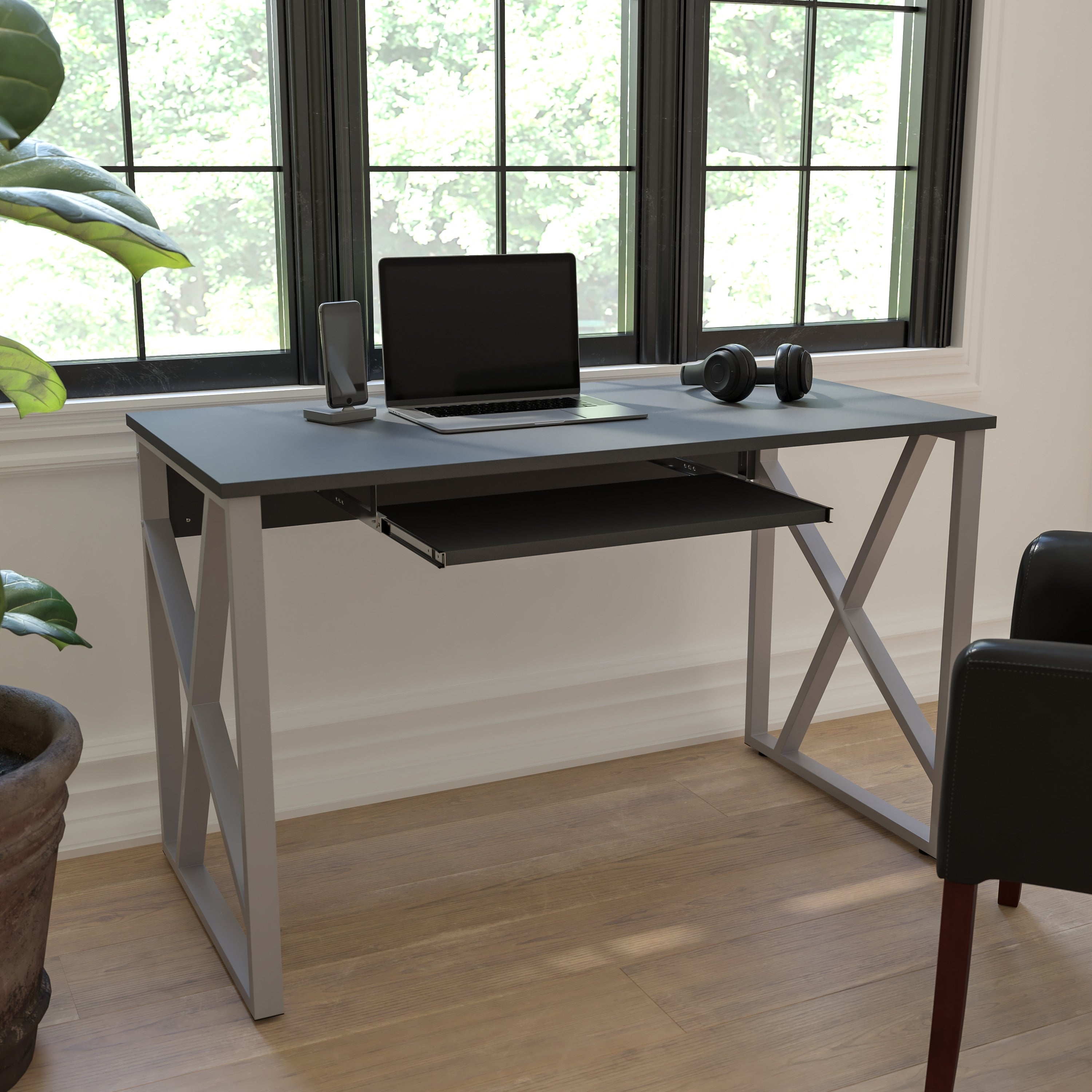 Lancaster Home Grey Laminate Steel Frame Keyboard Computer Desk