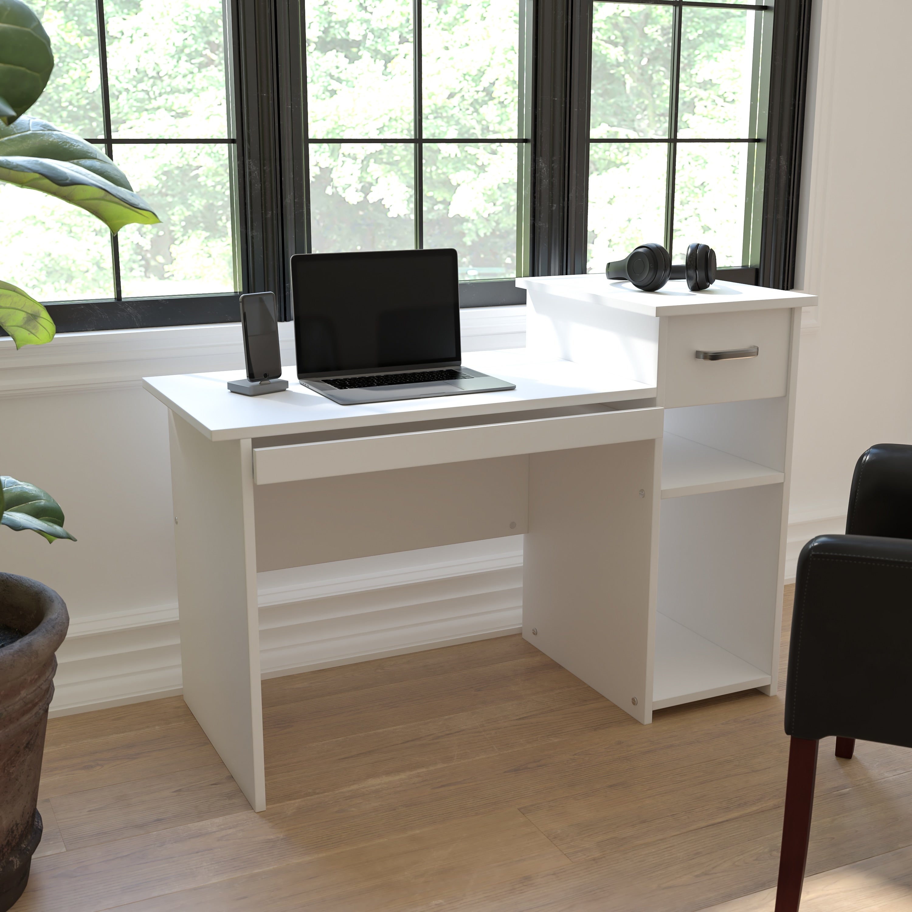 Lancaster Home Contemporary Wood Computer Desk With Shelf