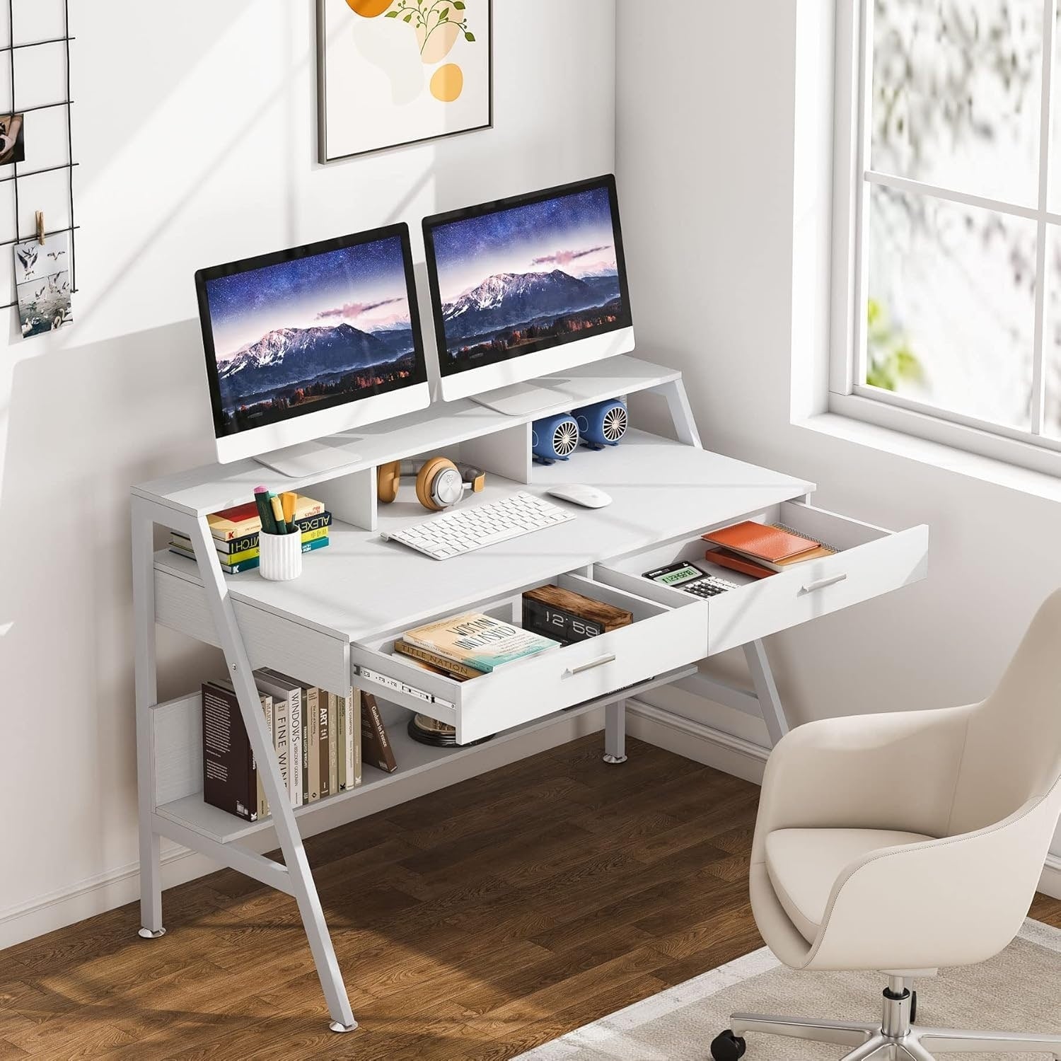 Computer Desk With Storage Shelf Drawers