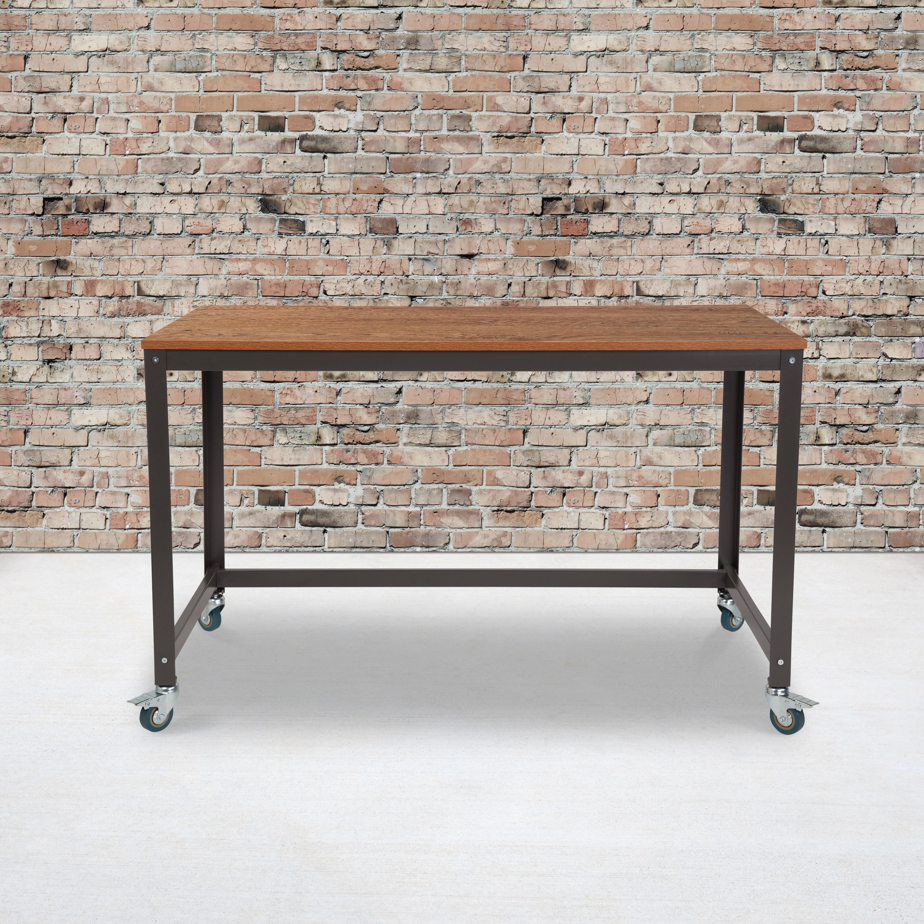 Lancaster Home Livingston Collection Wood Grain Finish With Metal Wheels Computer Table And Desk