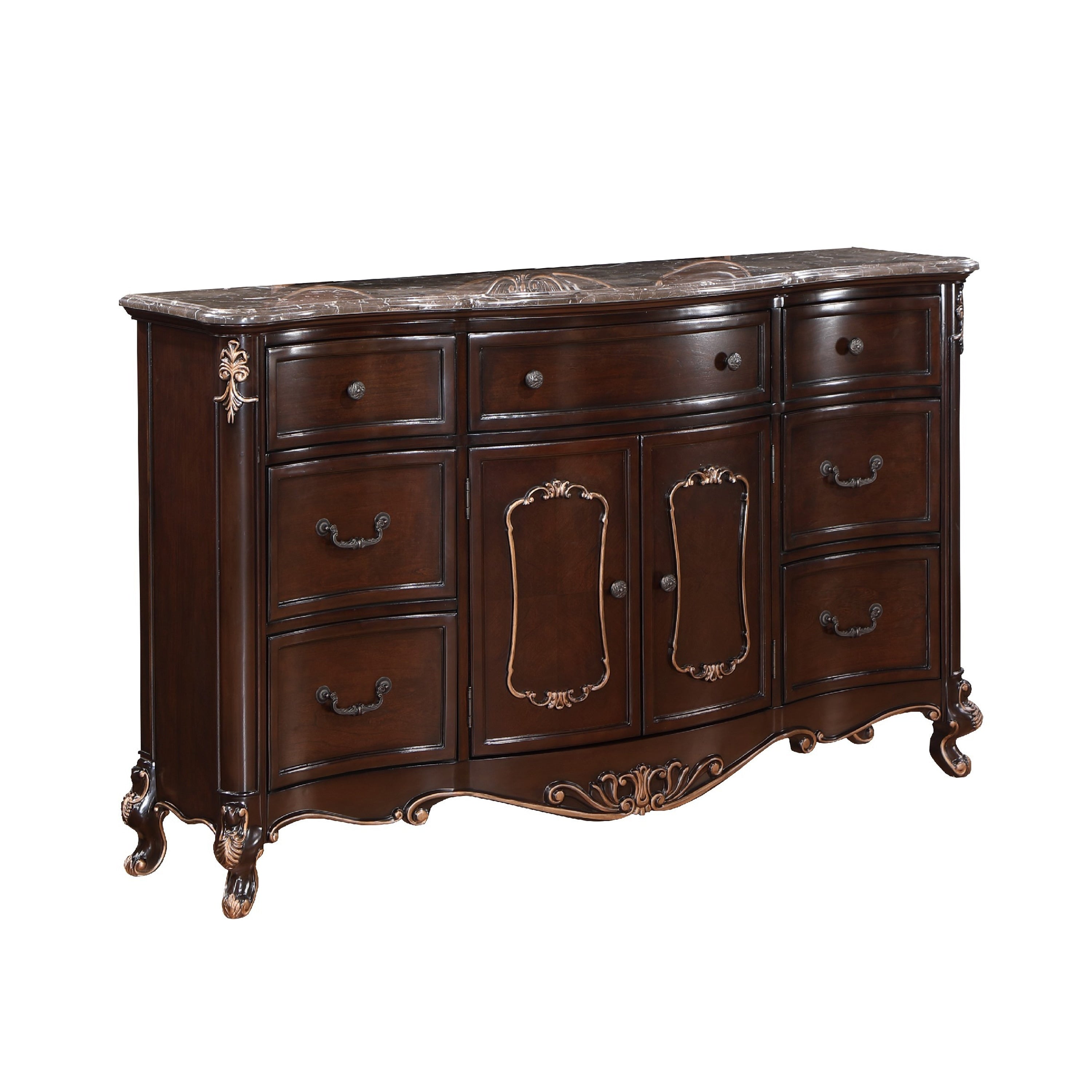 Cona French Dresser Marble Top Royal Cherry Brown With Gold Accent