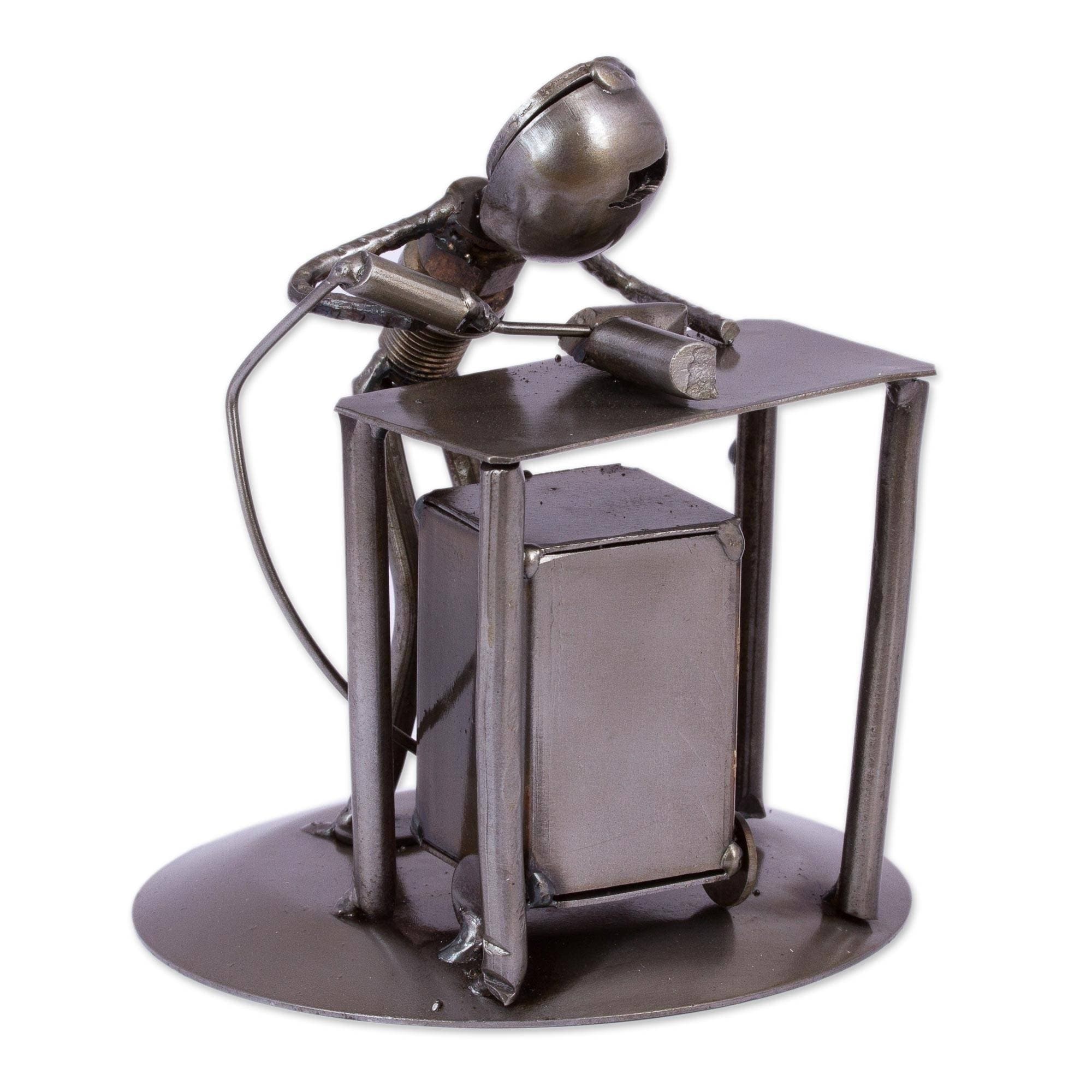 Concentrating Welder Upcycled Metal Auto Part Sculpture