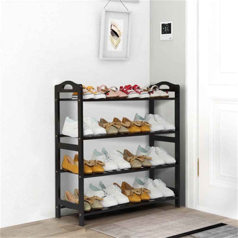 Concise 12 Batten 4 Tiers Bamboo Shoe Rack Coffee 4 Tier