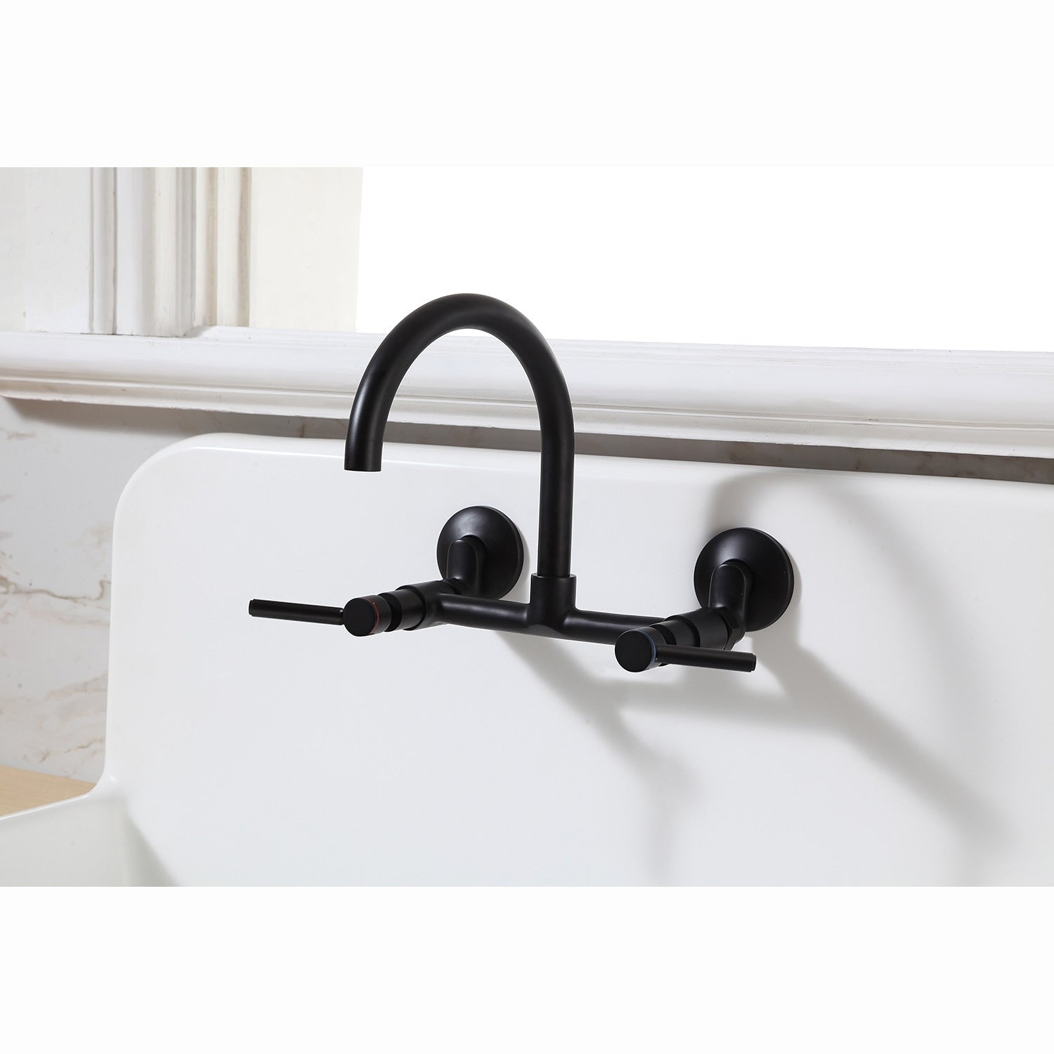 Concord 8 Inch Adjustable Center Wall Mount Kitchen Faucet In Matte Black