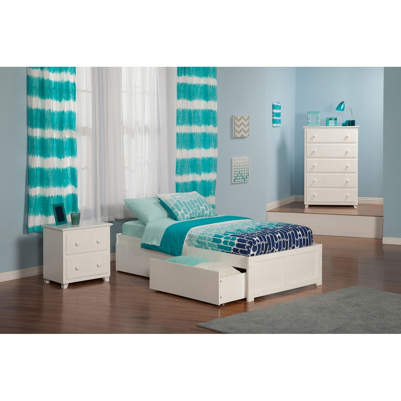 Concord Twin Xl Bed With Flat Panel Foot Board And 2 Urban Drawers In White