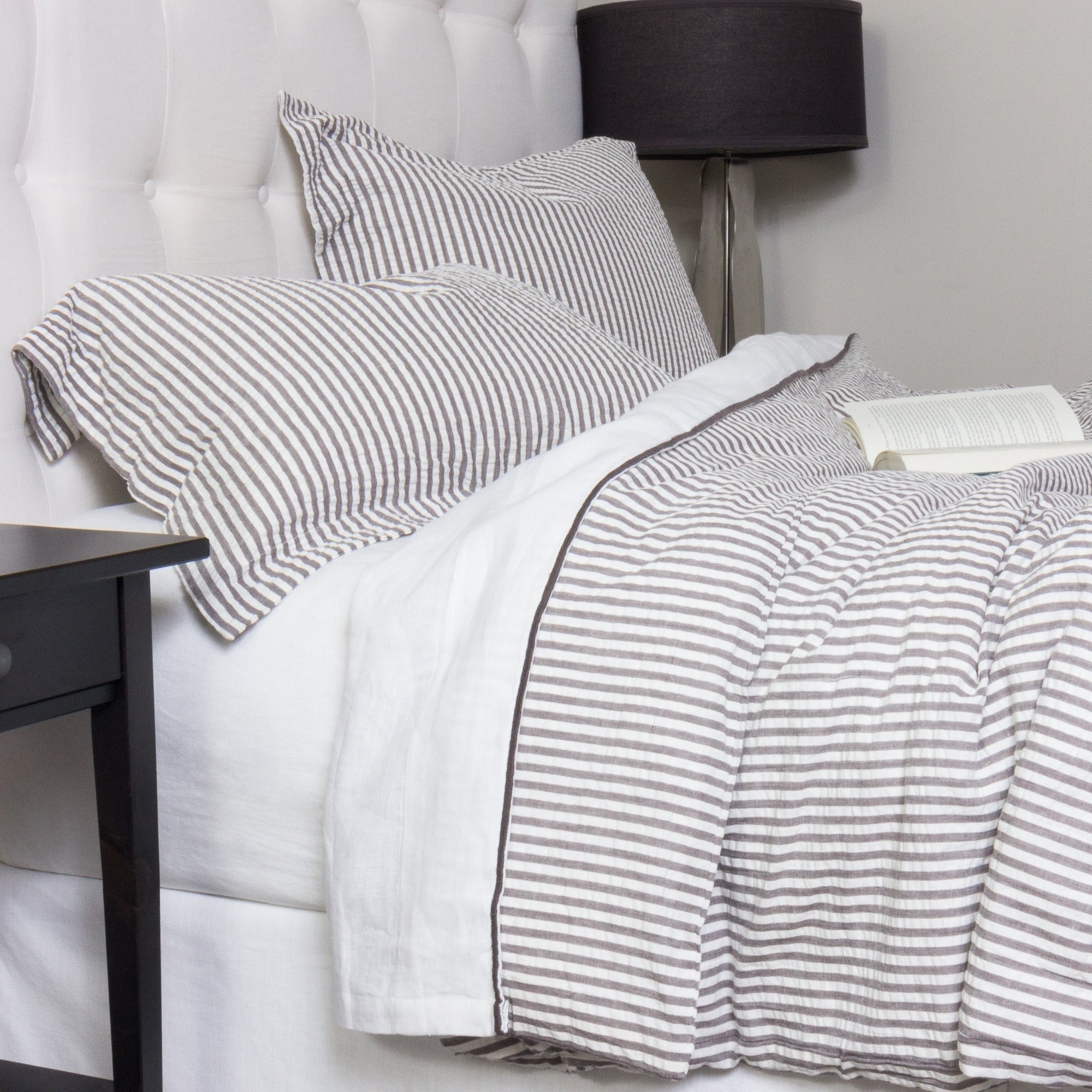Connie Grey Cotton Seersucker Duvet Cover Set