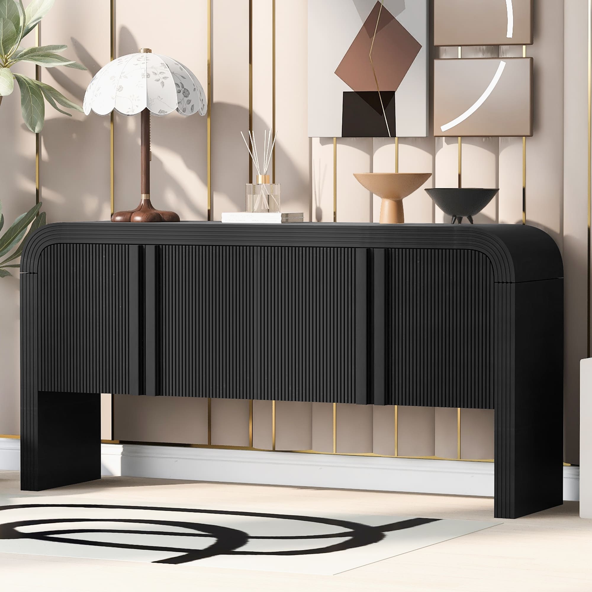 Console Cabinet File Cabinet Buffet Cabinet With Adjustable Shelf Black Entryway Cabinet With Wood Legs