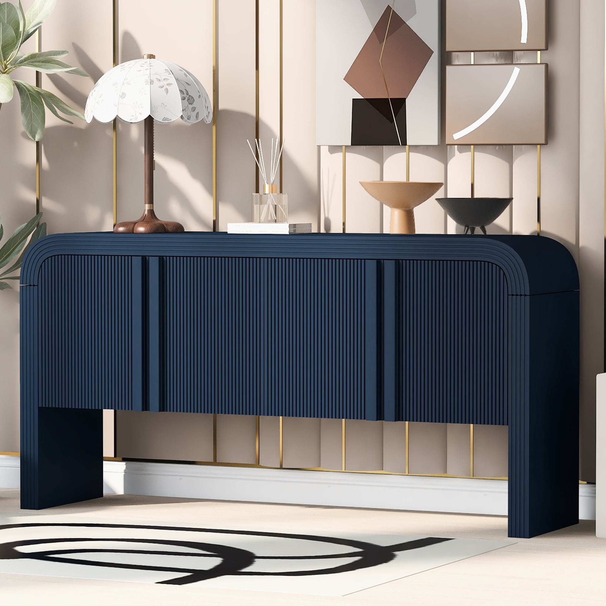 Console Cabinet Navy Blue File Cabinet Buffet Cabinet With Adjustable Shelf Entryway Cabinet With Wood Legs