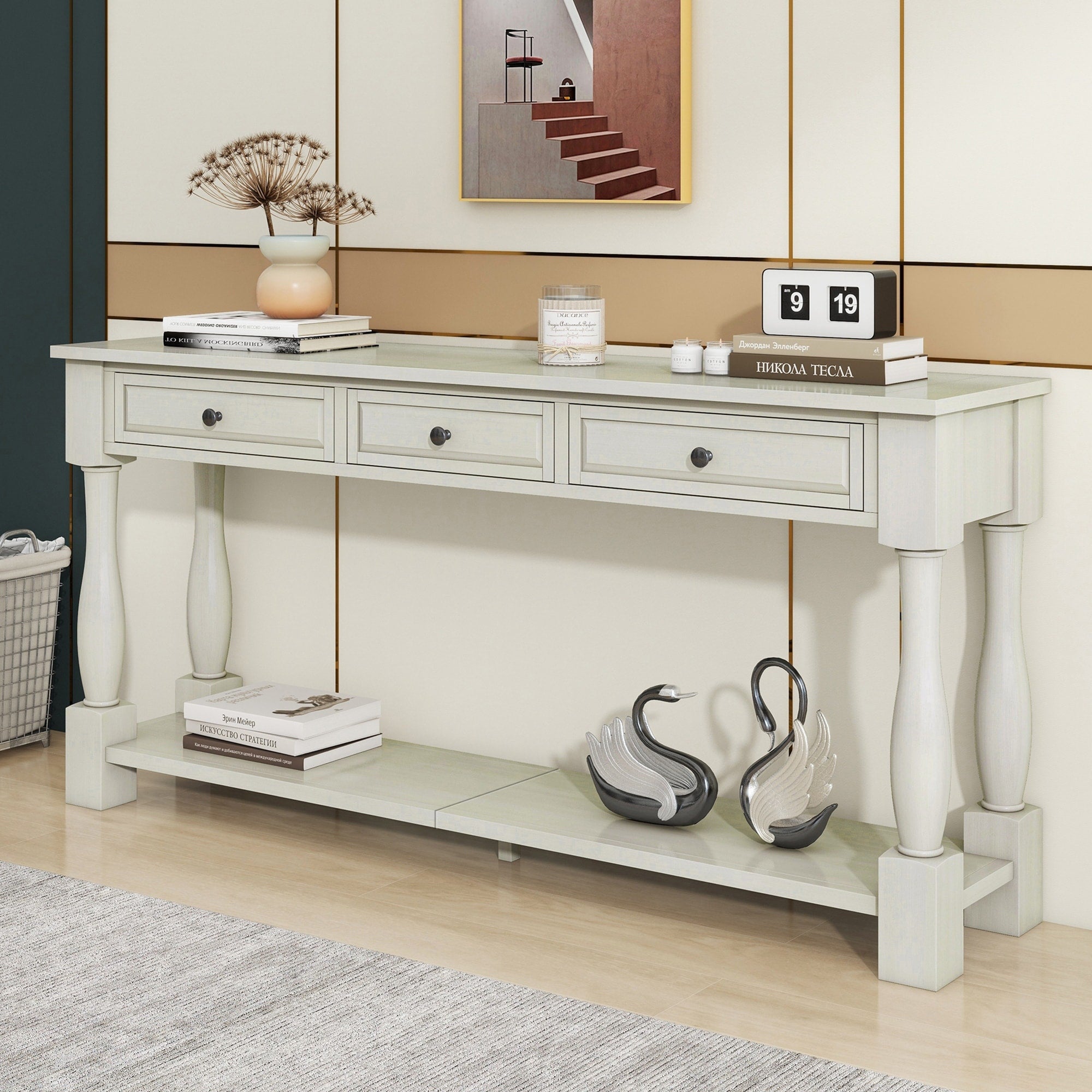 Console Table 63 Long Console Table With Drawers And Shelf For Entryway Hallway Living Room