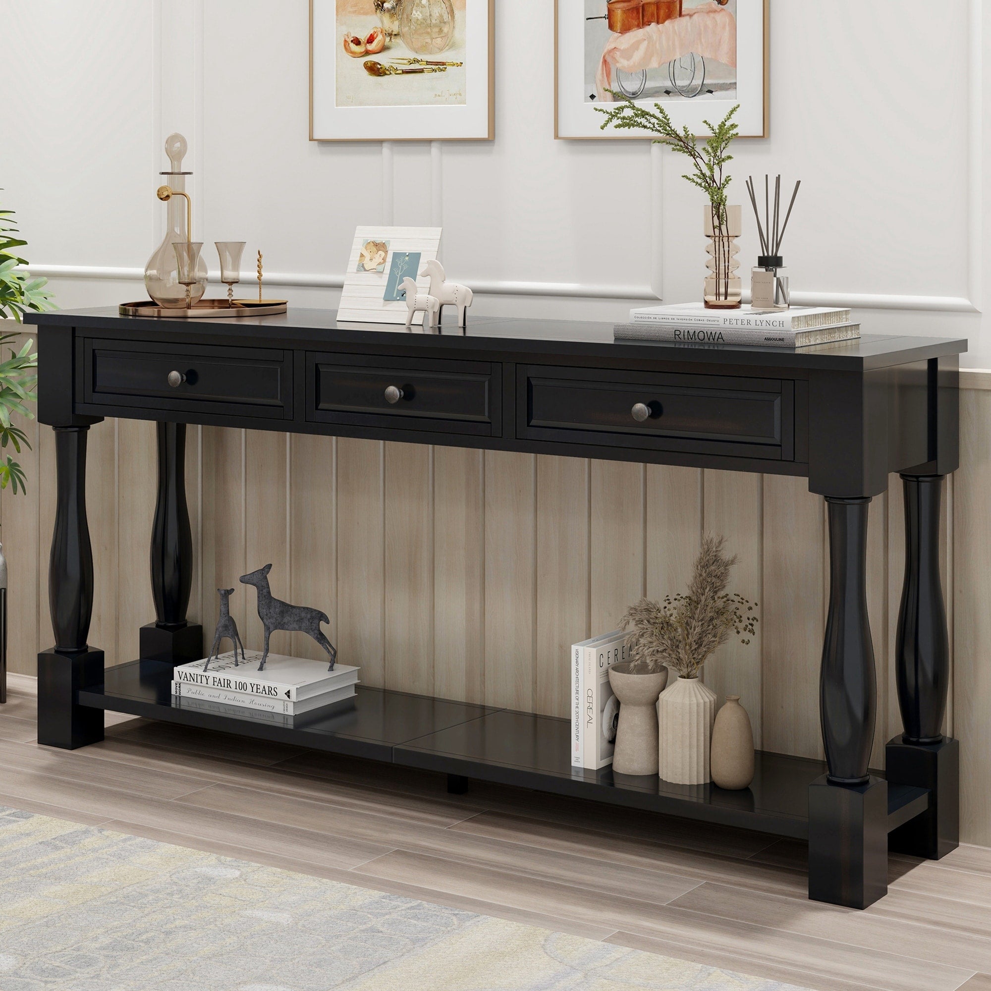 Console Table 63 Long Console Table With Drawers And Shelf For Entryway Hallway Living Room