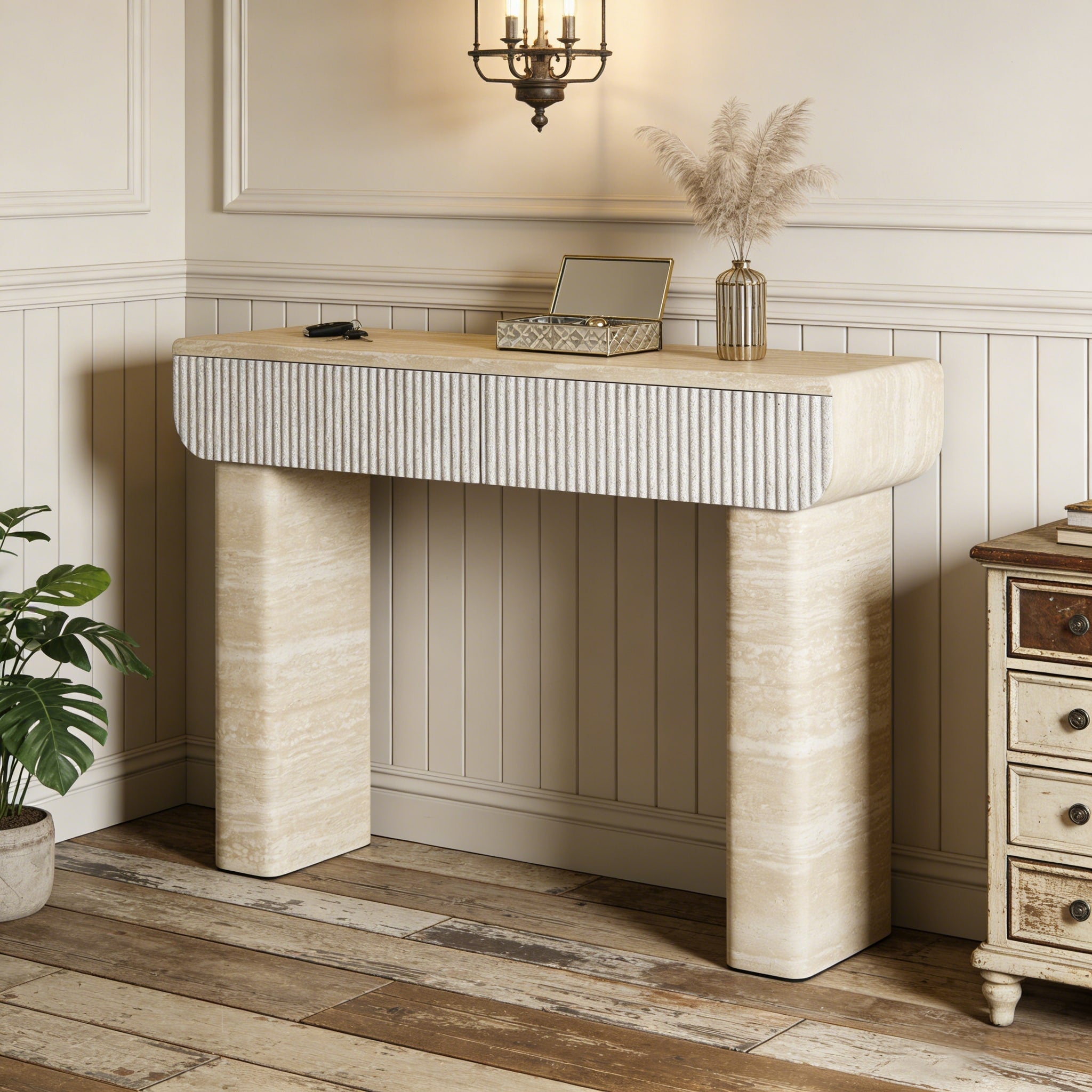 Console Table Entryway Table With Hidden Handle Drawers Beige Yellow Hallway Table Side Table Accent Table