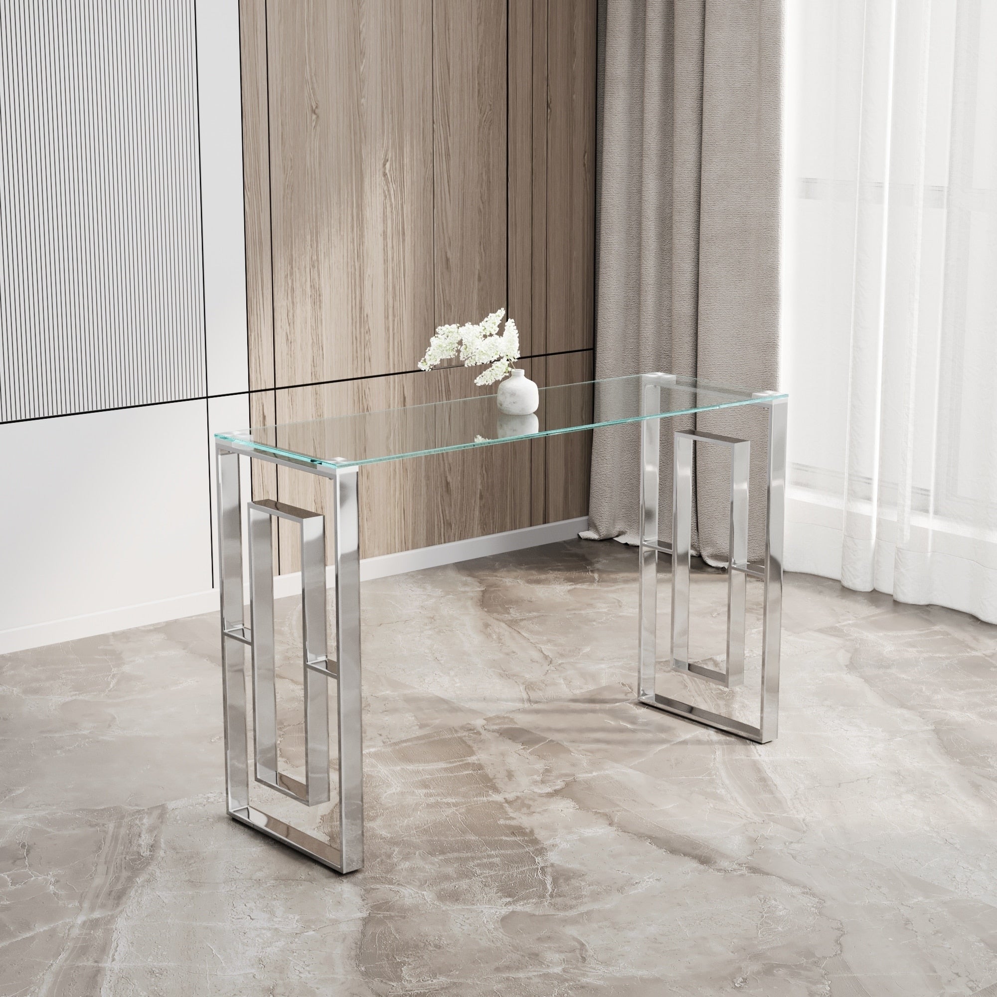 Console Table Stainless Steel Glass Meal Side Table Silvery Clear