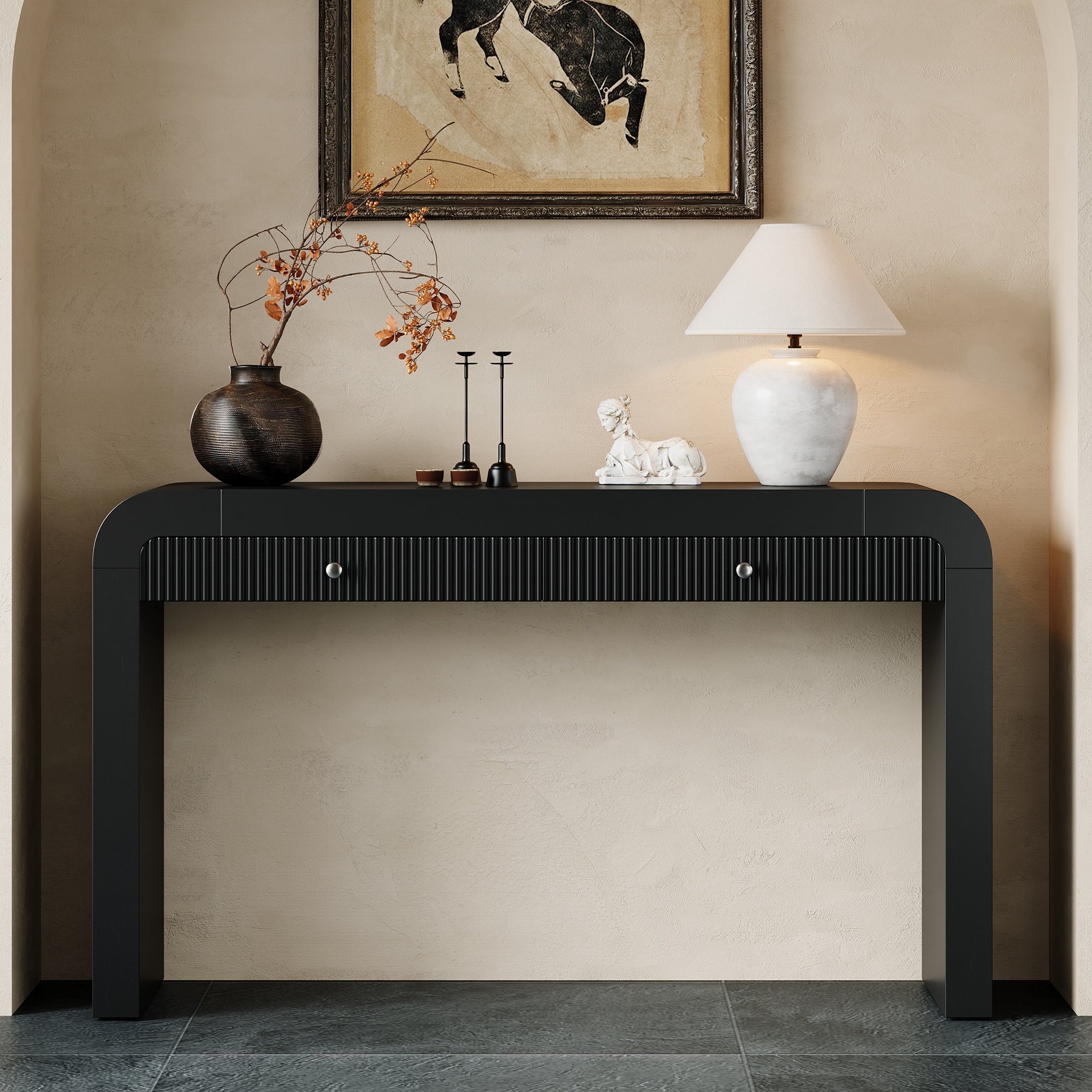 Console Table With Fluted Drawer Front Entryway Table With Curved Corners Thick Legs
