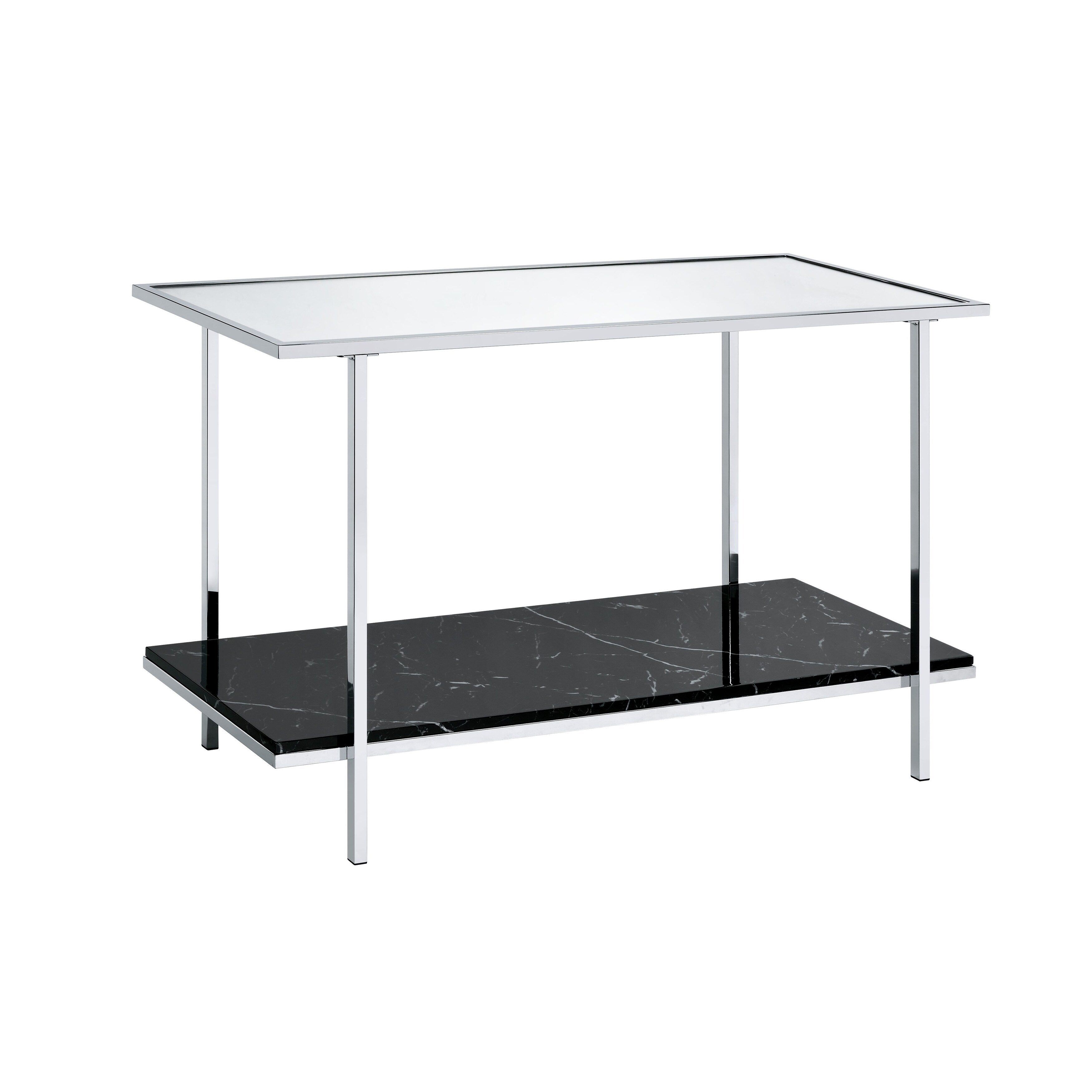 Console Table With Mirror Top And Faux Marble Open Bottom Shelf Silver