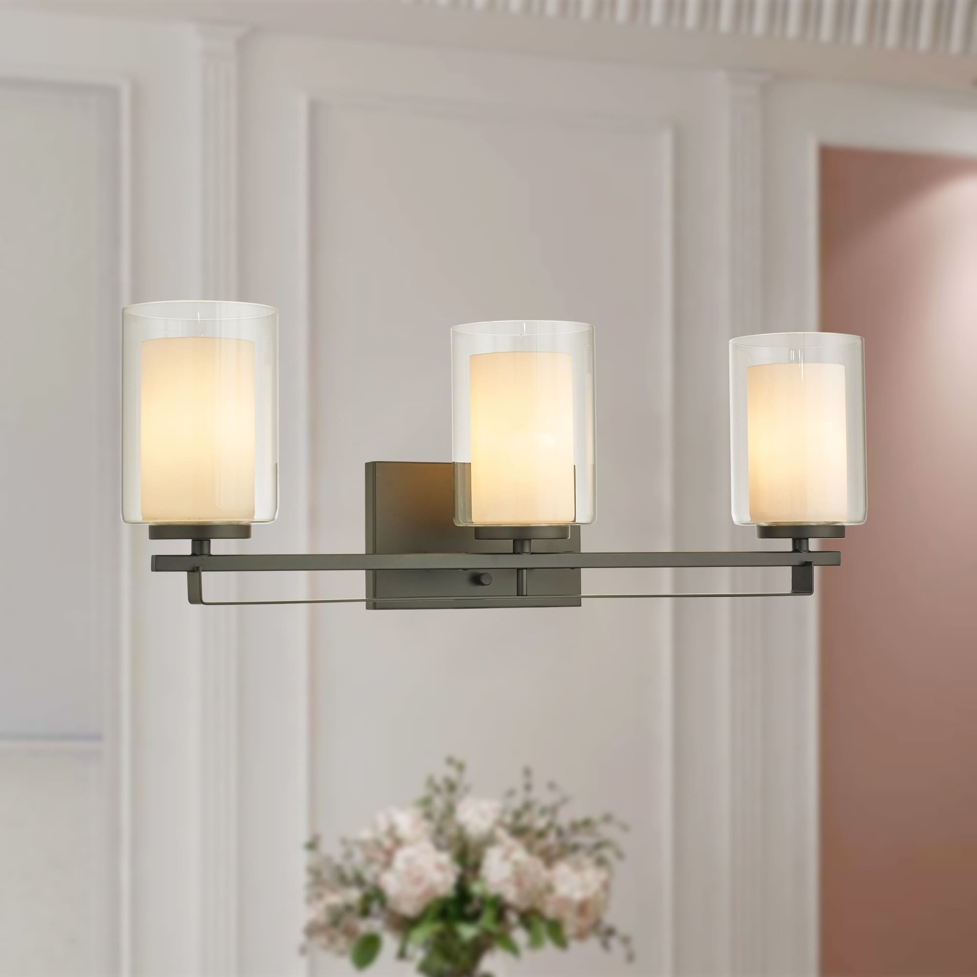 Constance Oil Rubbed Bronze 3 Light Wall Sconce With Dual Glass Tube Shade