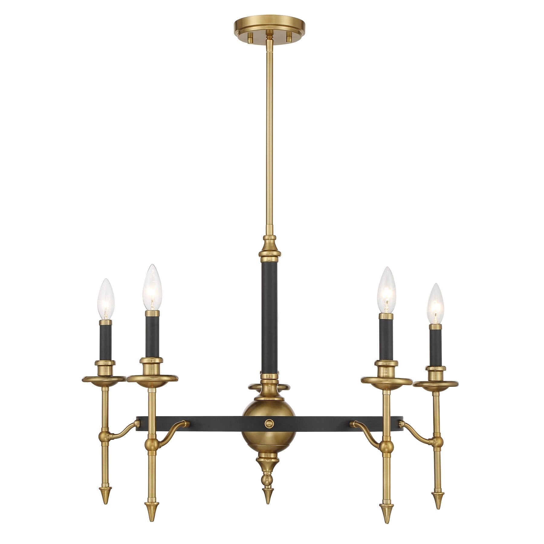 Consulate 5 Light Chandelier In Matte Black And Warm Brass