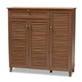 Contemporary 11 Shelf Wood Shoe Storage Cabinet With Drawer