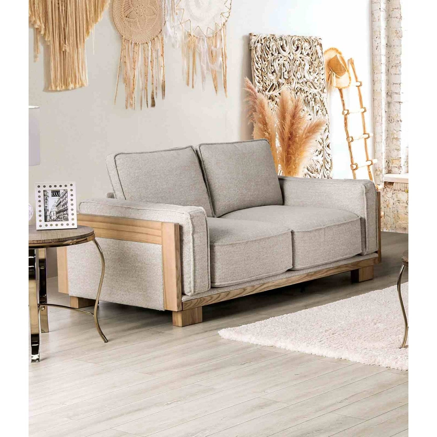 Contemporary 1Pc Loveseat Solid Wood Block Legs Track Arms