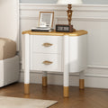 Contemporary 2 Drawer Nightstand Curved Profile Metal Feather Handles Exposed Legs Easy Assembly White