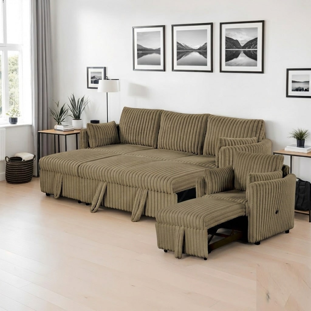 Contemporary 2Pc Sofa Set Brown Finish Sofa Chair W Pull Out Bed Usb Ports
