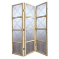 Contemporary 3 Panel Screen With Wood Frame Nailhead Trim Design Gray