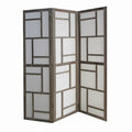 Contemporary 3 Panel Wooden Screen With Geometrical Designs Gray