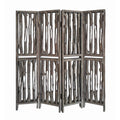 Contemporary 4 Panel Wooden Screen With Log Design Brown